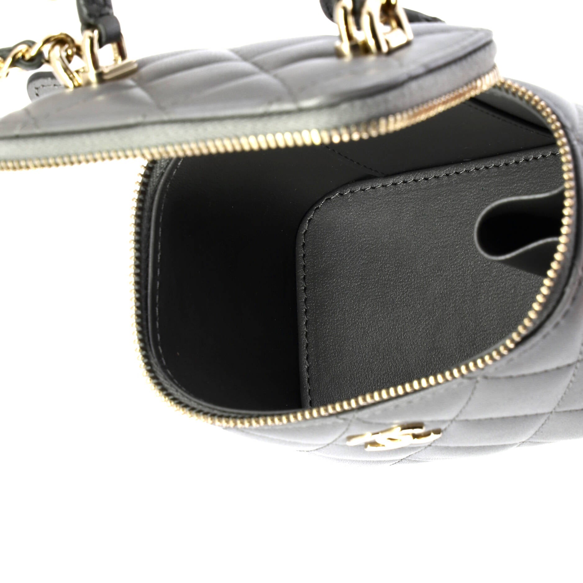 Classic Top Handle Vanity Case with Chain Quilted Lambskin Mini