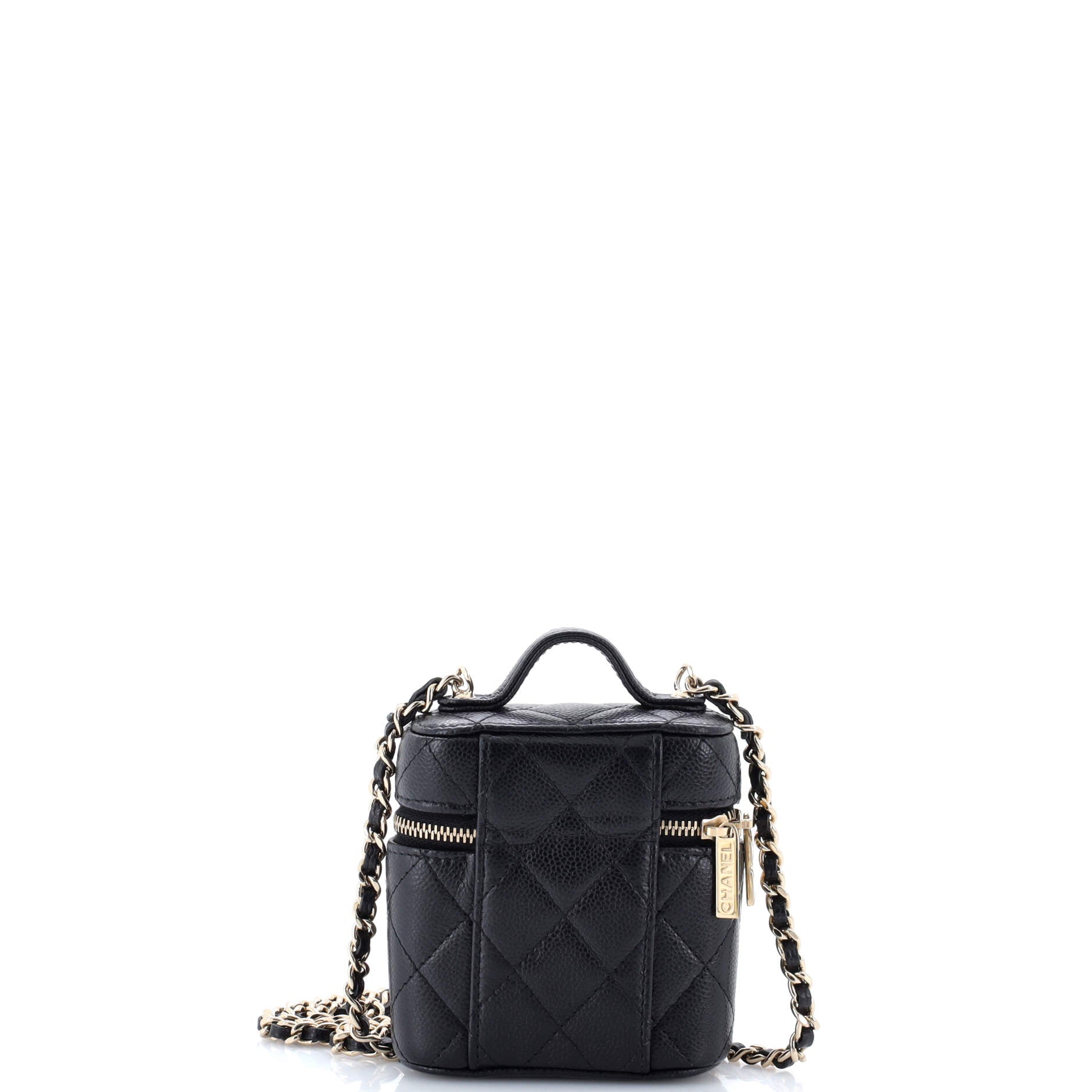 Handle with Care Vanity Case with Chain Quilted Caviar