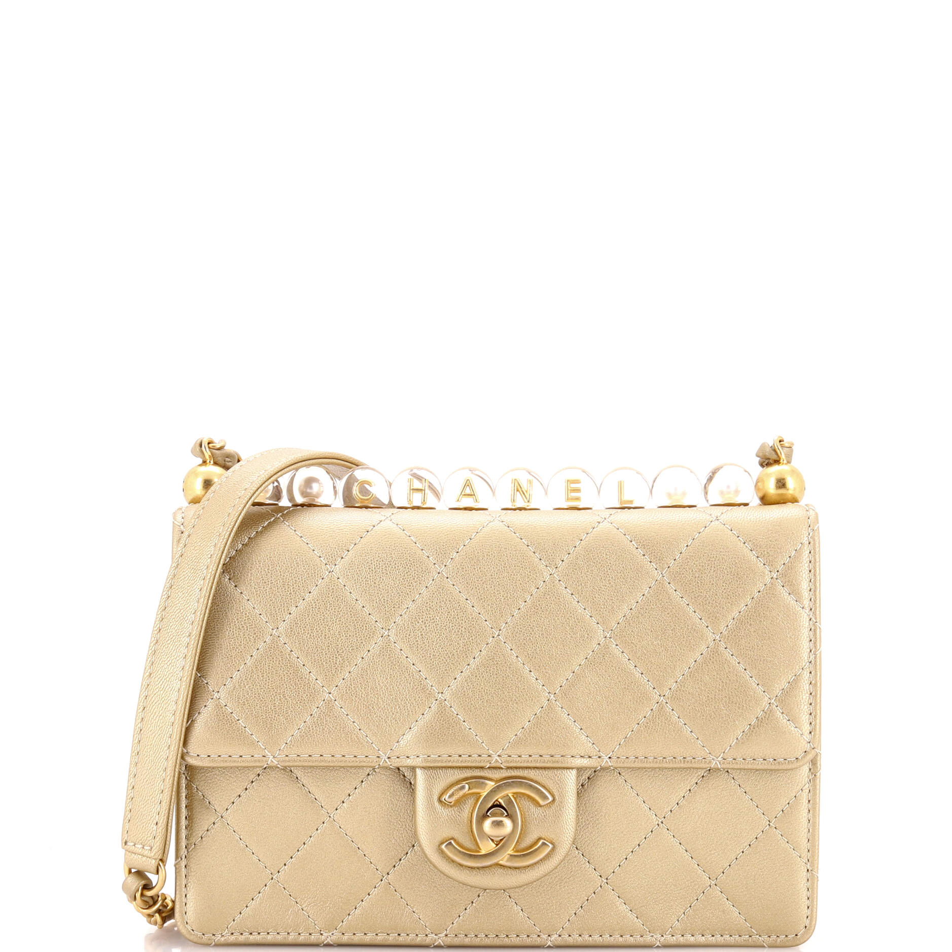 Chic Pearls Flap Bag Quilted Goatskin with Acrylic Beads Small