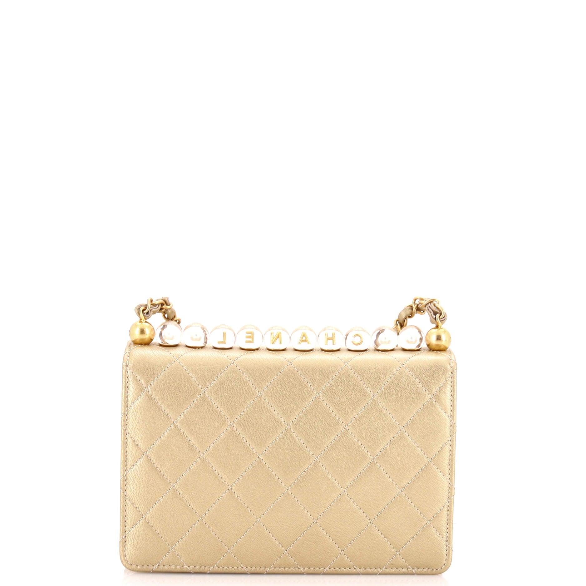 Chic Pearls Flap Bag Quilted Goatskin with Acrylic Beads Small