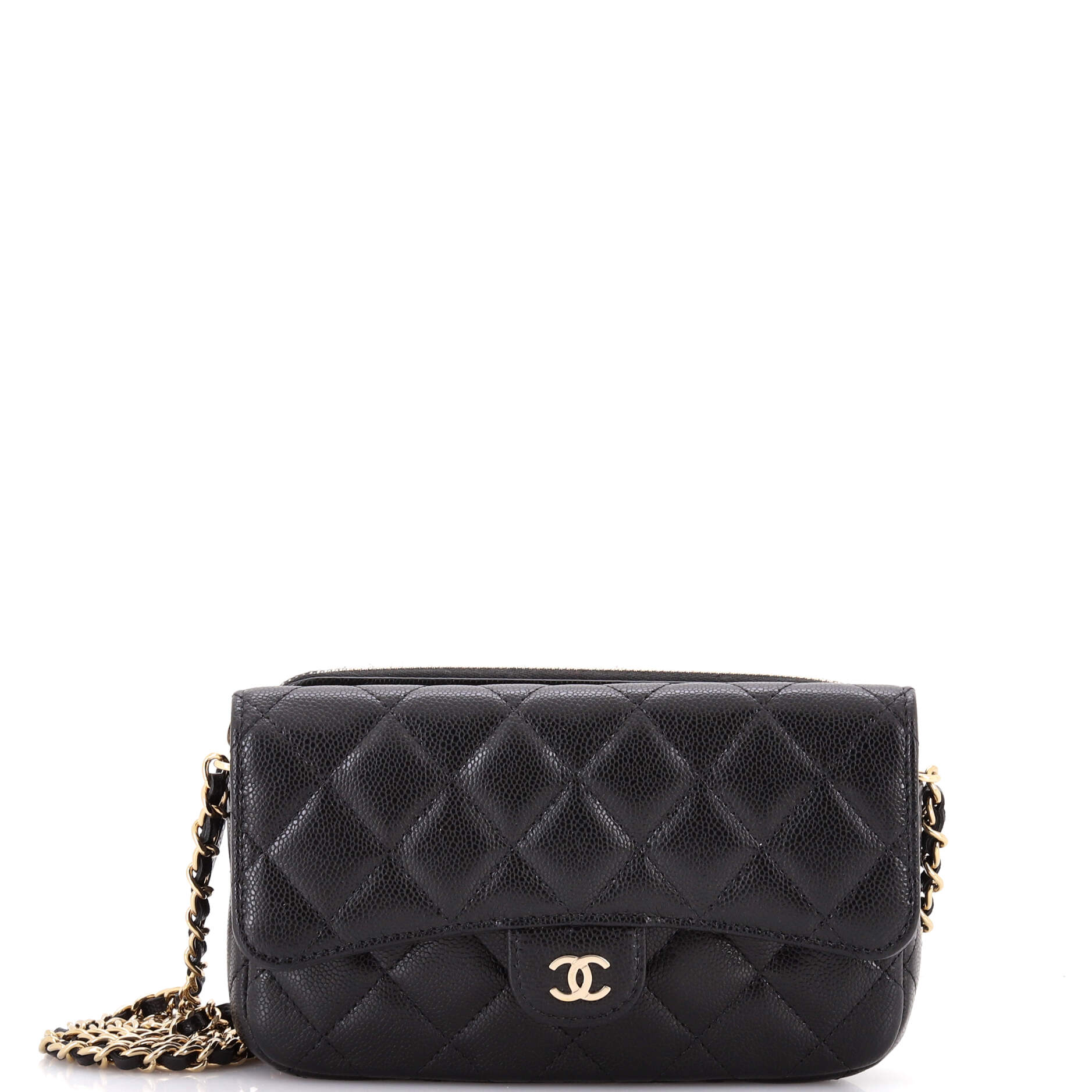 Classic Flap Phone Holder with Chain Quilted Caviar
