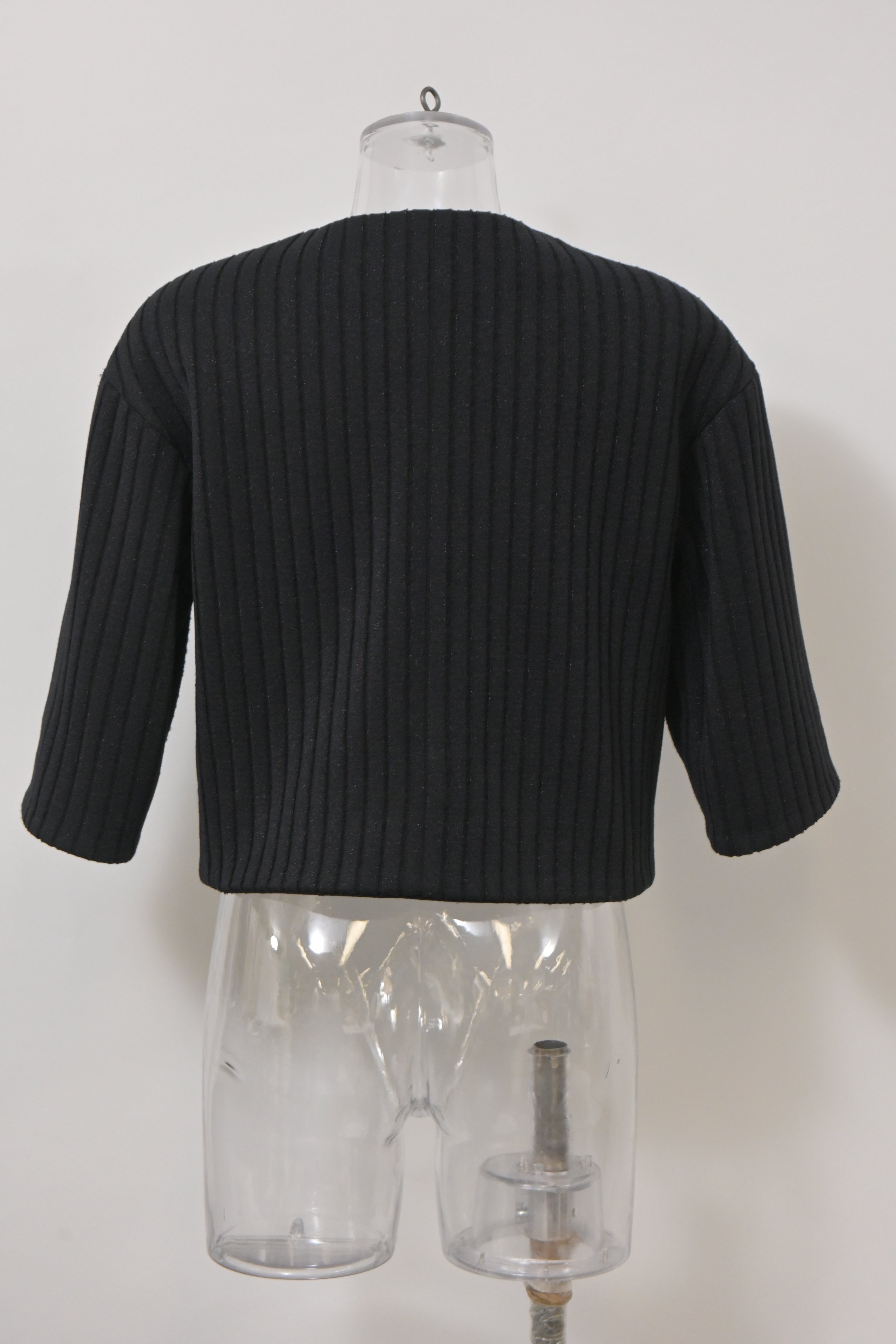 Women's Chanel Cruise 2022 Knitted Collarless Jacket with Pockets in Black Polyamide