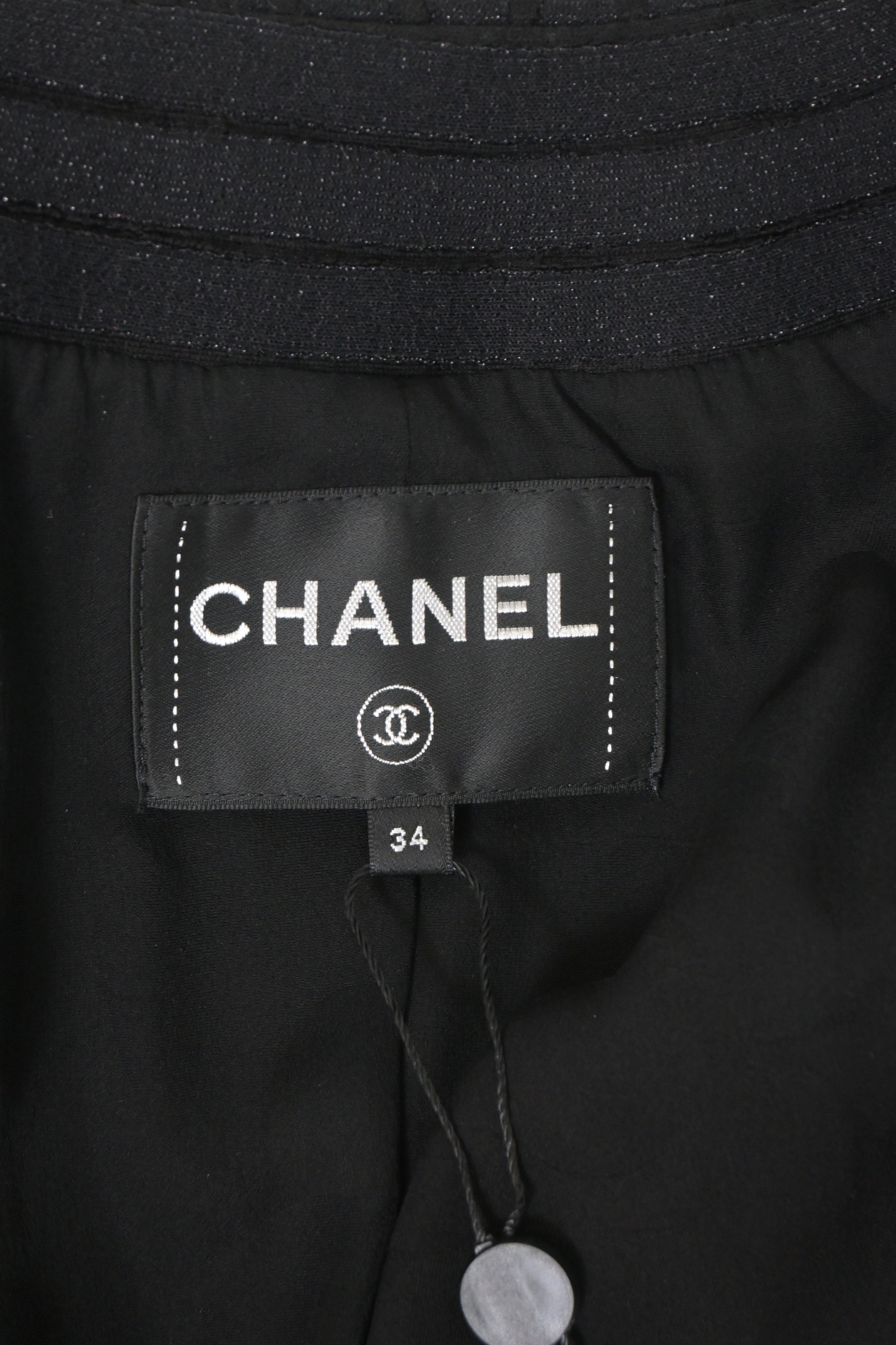 Women's Chanel Cruise 2022 Knitted Collarless Jacket with Pockets in Black Polyamide