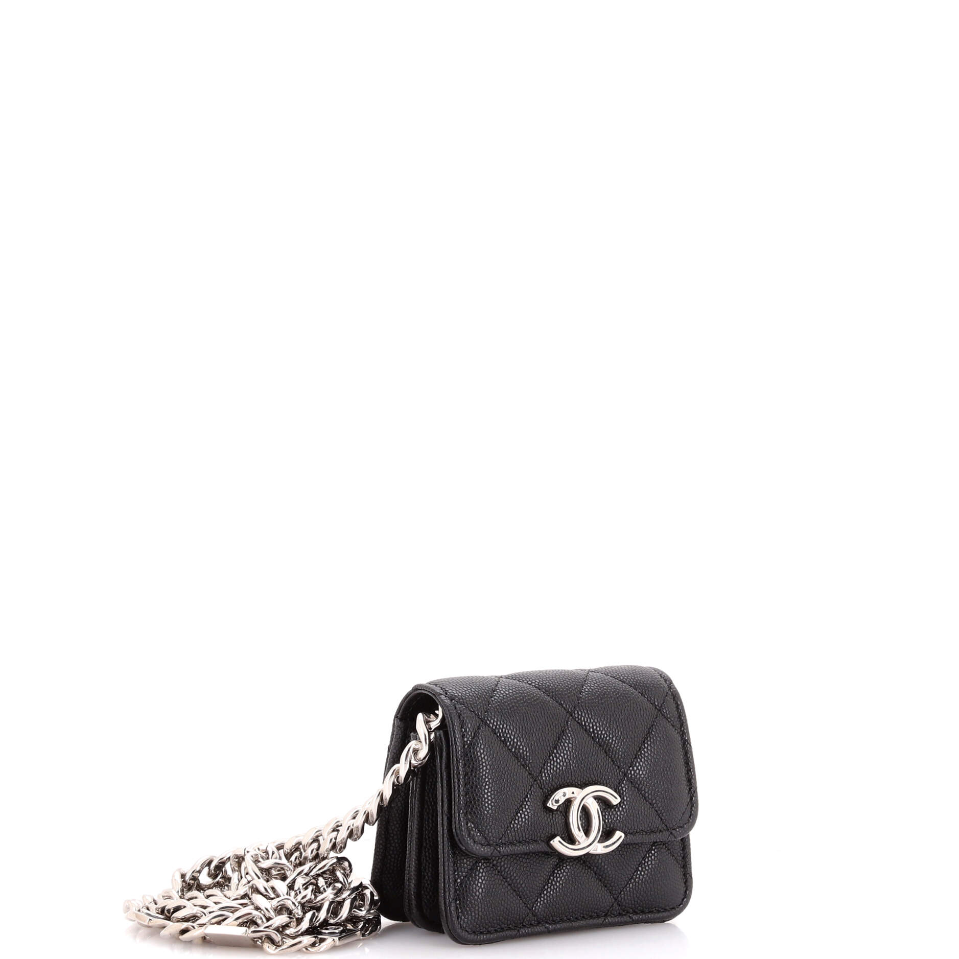 Coco Enamel Strap Flap Clutch with Chain Quilted Caviar Mini