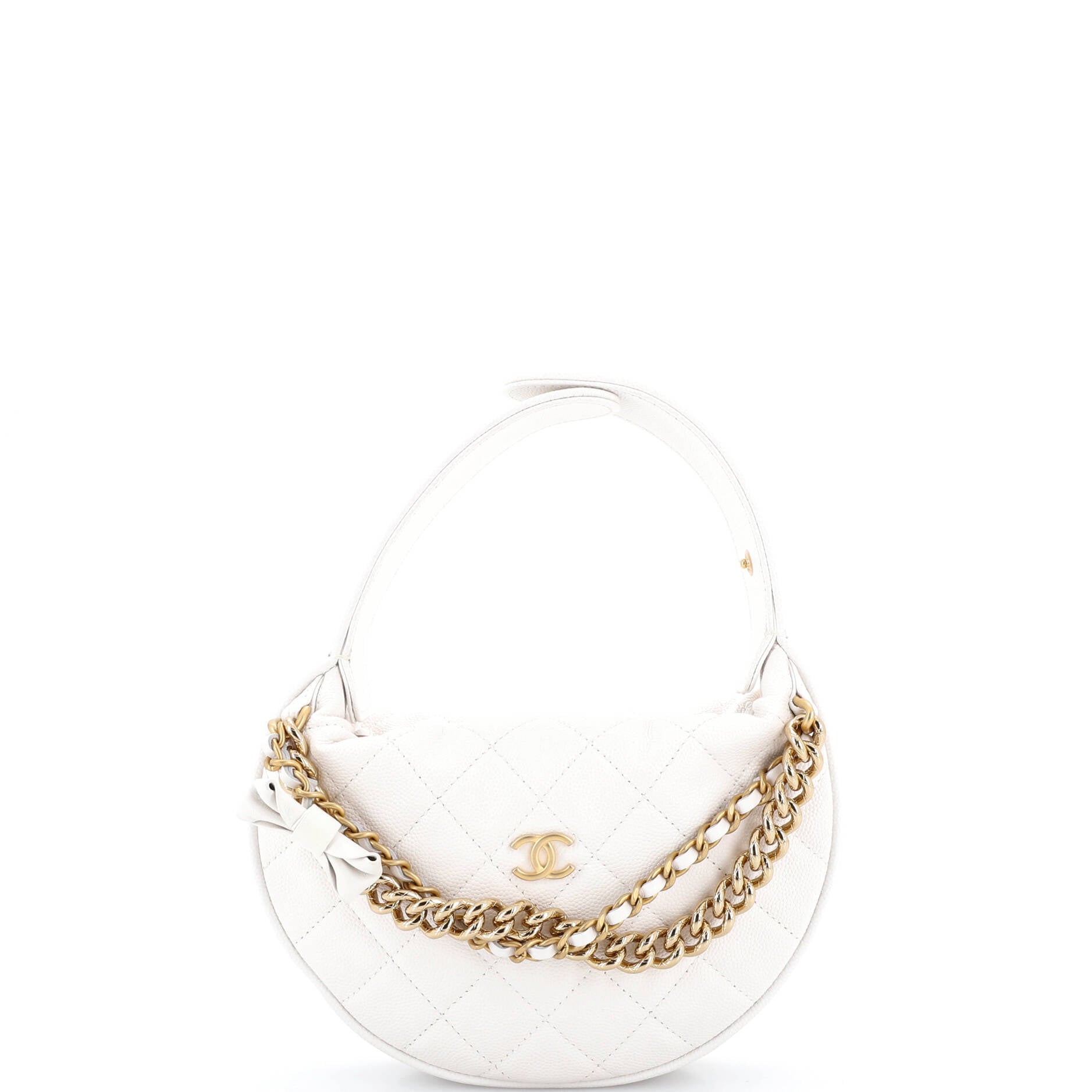 Double Chain Bow Hobo Pouch Quilted Caviar Mini