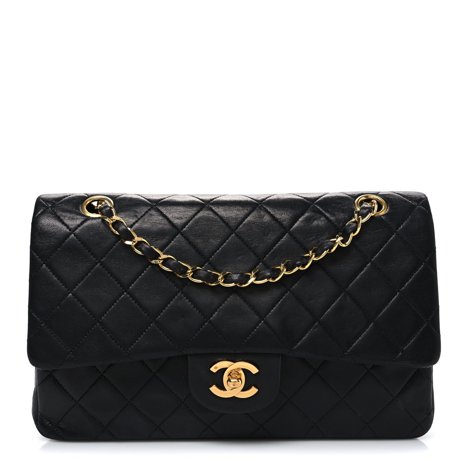 Lambskin Quilted Medium Double Flap Black