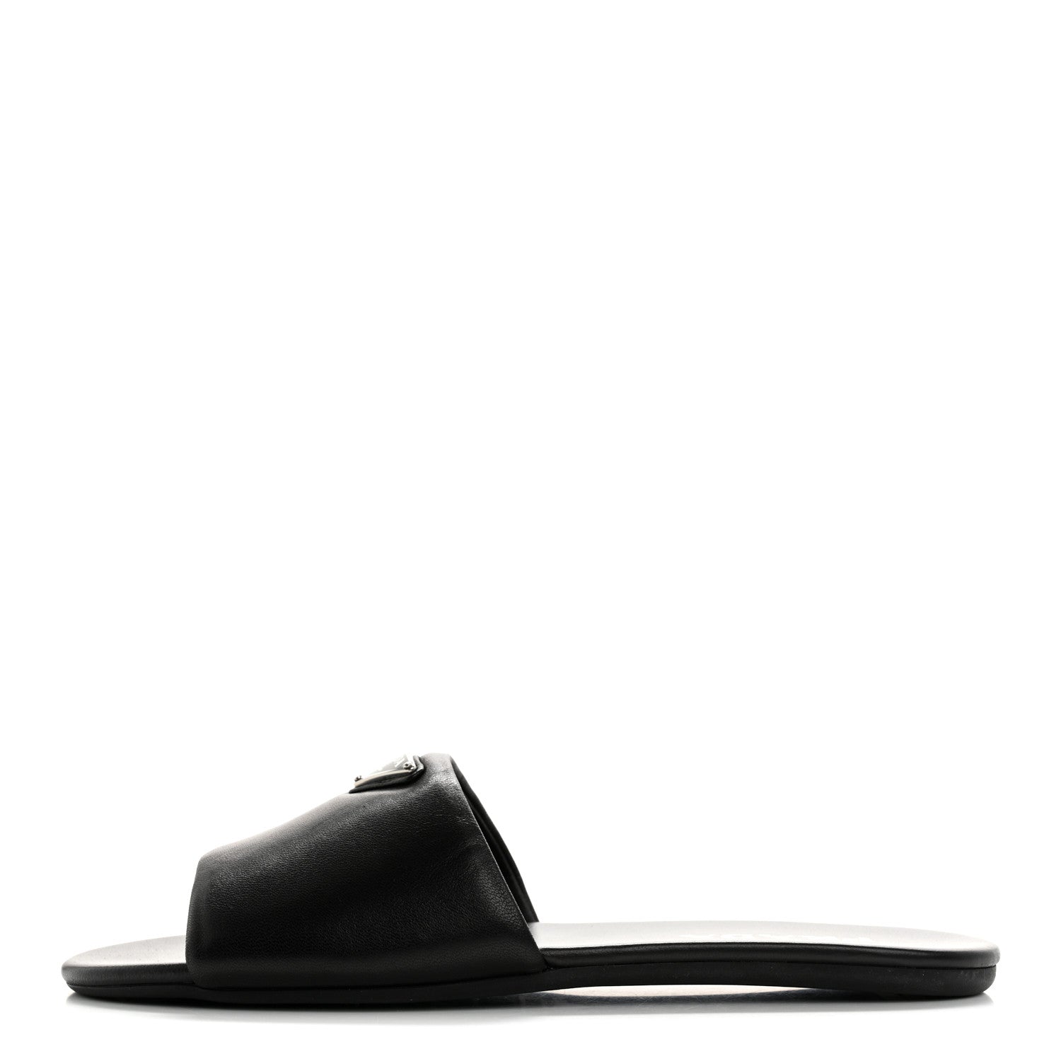 Soft Nappa Metal Triangle Logo Slide Sandals 39 Black
