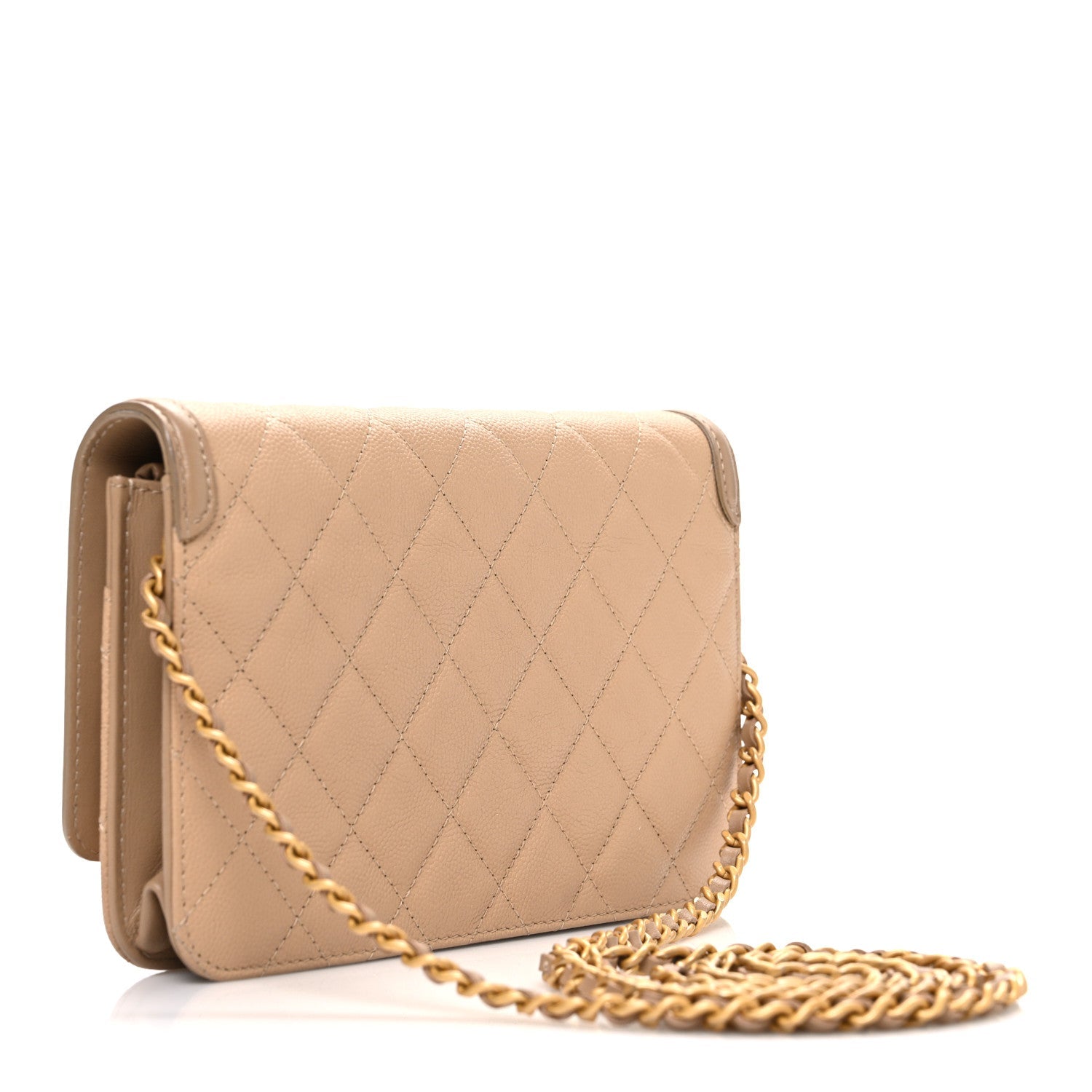 Caviar Quilted CC Filigree Wallet On Chain WOC Beige