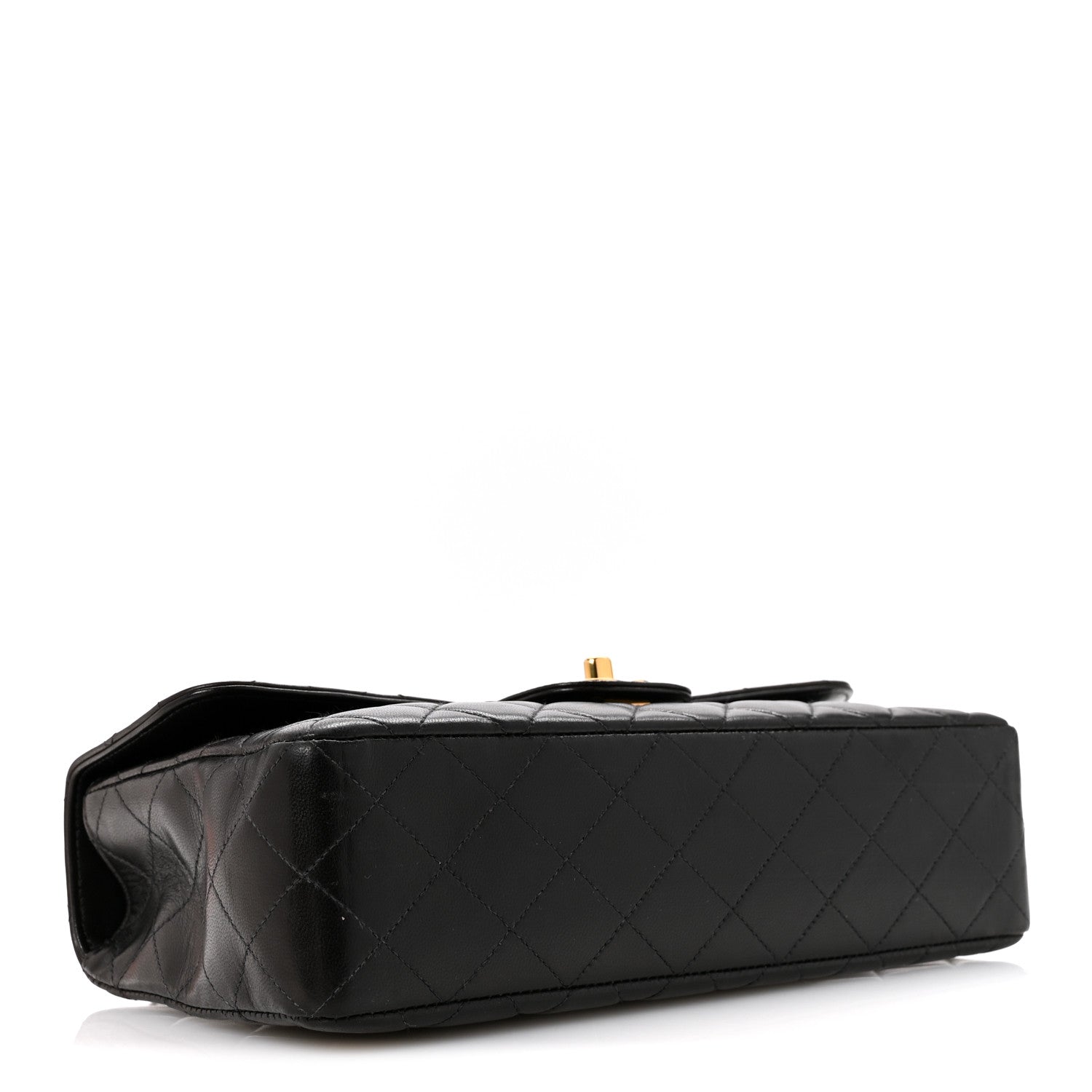 Lambskin Quilted Medium Rectangular Kelly Flap Bag Black