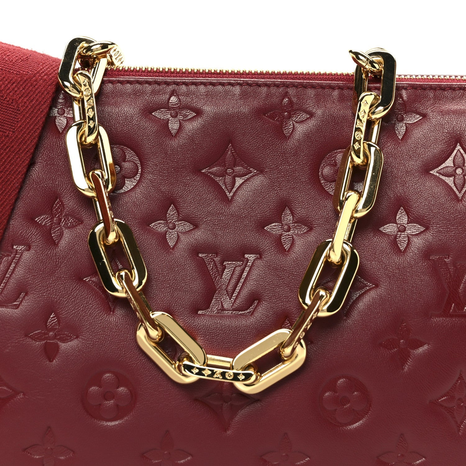 Lambskin Embossed Monogram Coussin PM Wine