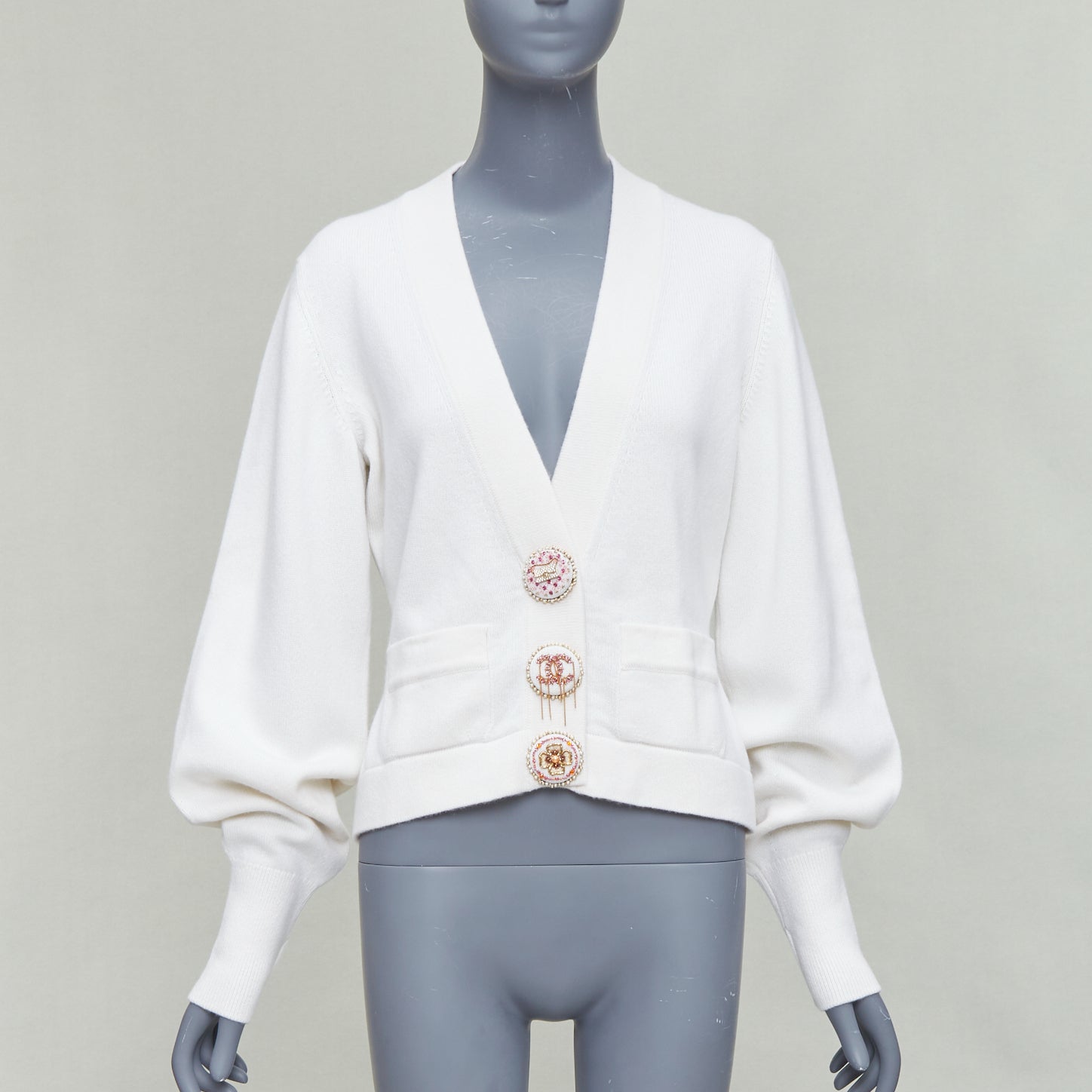 Women's Chanel off cashmere blend CC crystal buttons cardigan