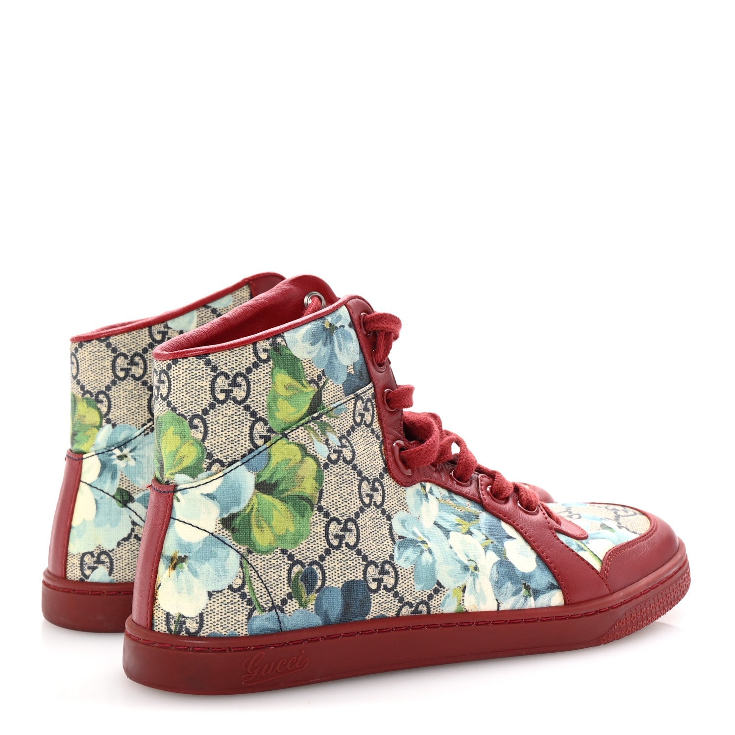 GG Supreme Monogram Blooms Womens High Top Sneakers 36.5 Beige Blue Navy Red
