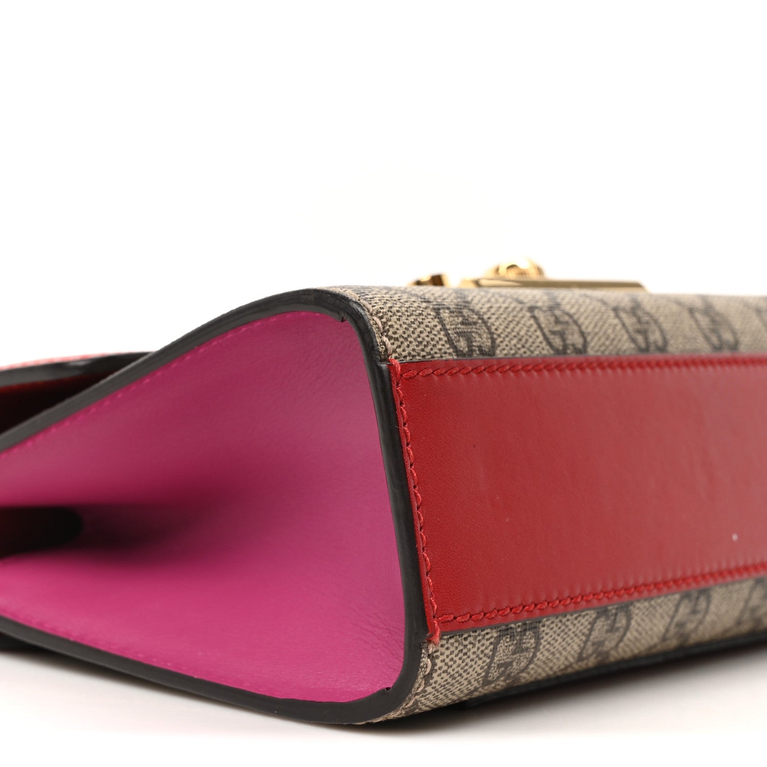 GG Supreme Monogram Calfskin Small Padlock Shoulder Bag Beige Hibiscus Red New Rosette