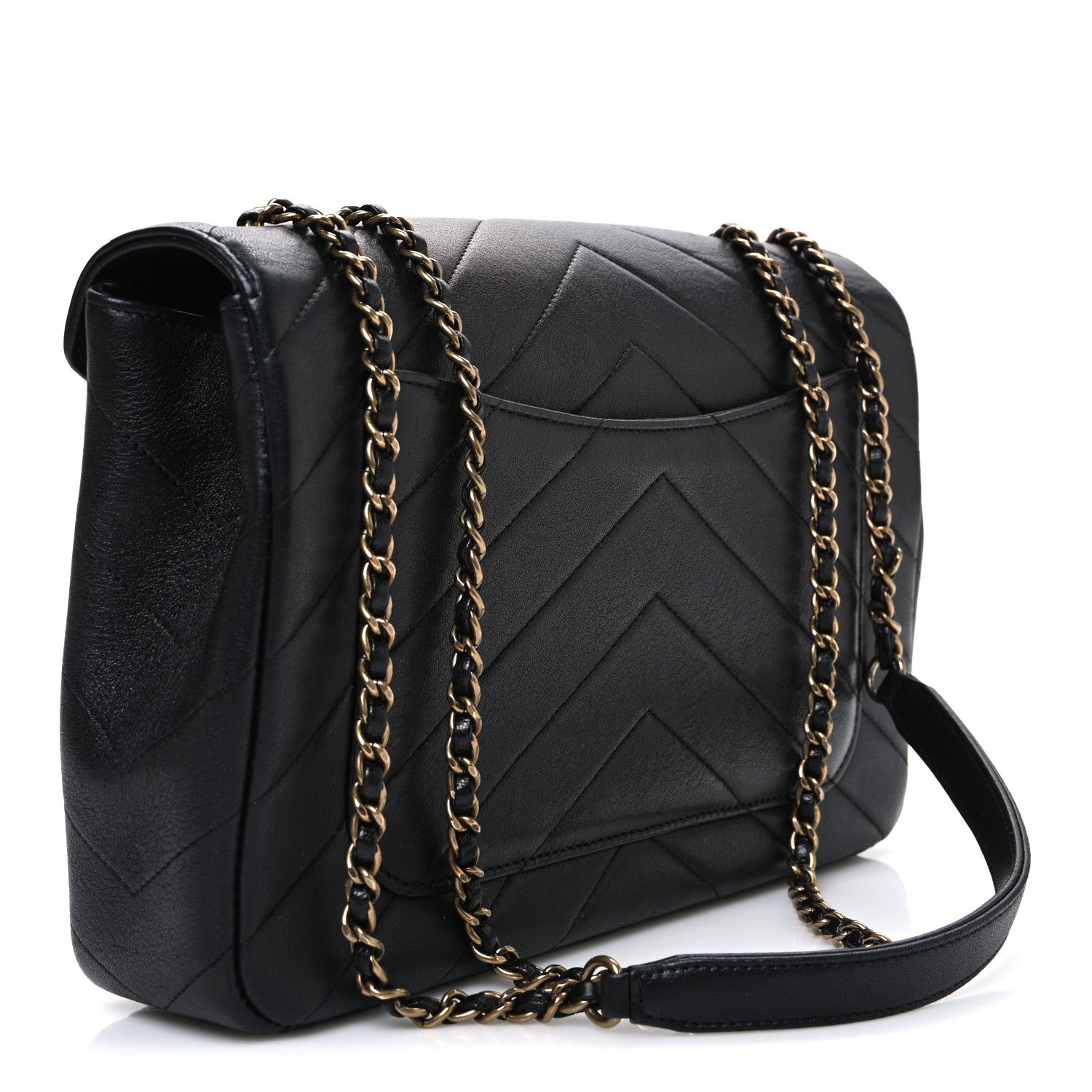 Lambskin Chevron Quilted Medium Envelope Flap Black
