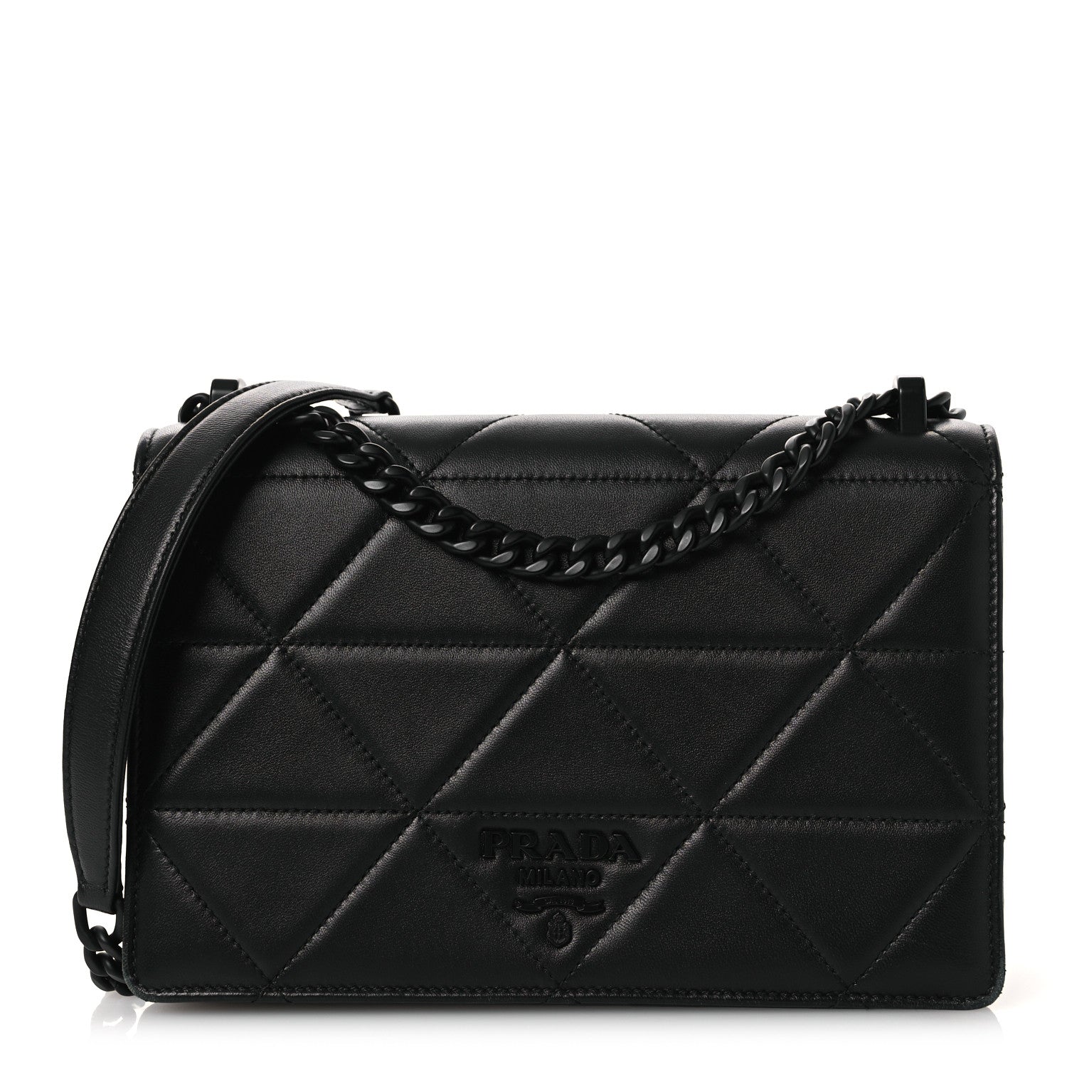 Nappa Triangle Stitched Spectrum Shoulder Bag Black