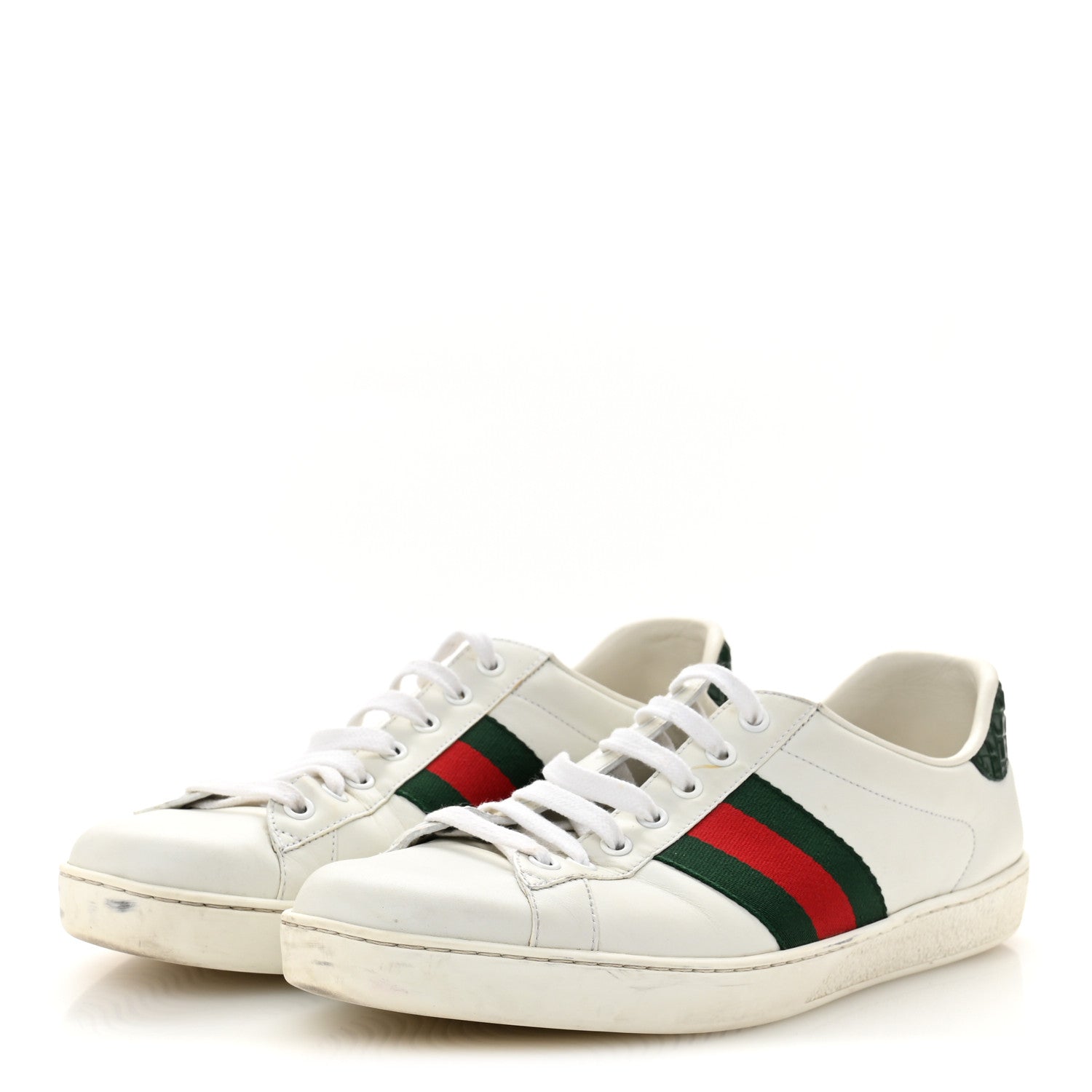 Calfskin Crocodile Web Mens Ace Sneakers 9 White Green