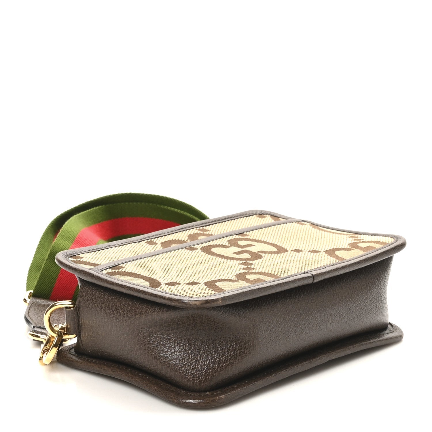 Monogram Jumbo GG Textured Dollar Calfskin Web Mini Crossbody Bag Camel Ebony New Acero