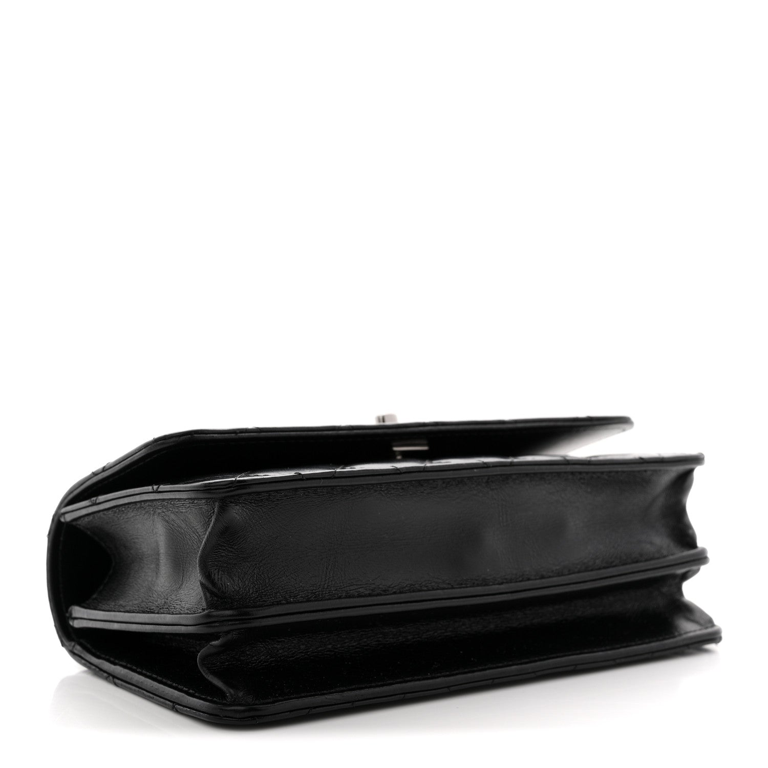 Shiny Crumpled Calfskin Crystal Quilted Precious Handle Clutch With Chain Black