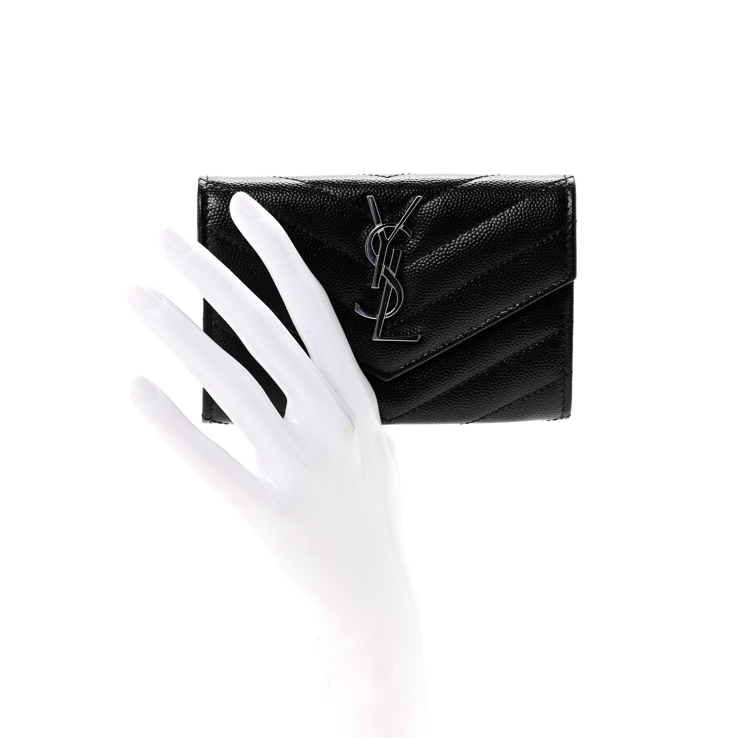 Grain De Poudre Matelasse Chevron Small Monogram Envelope Wallet Black