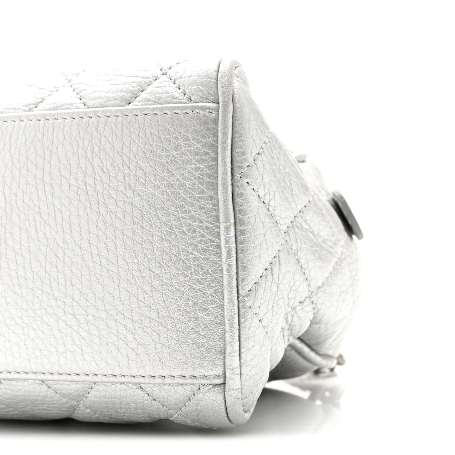 Metallic Calfskin Quilted Mini Bowling Bag Silver