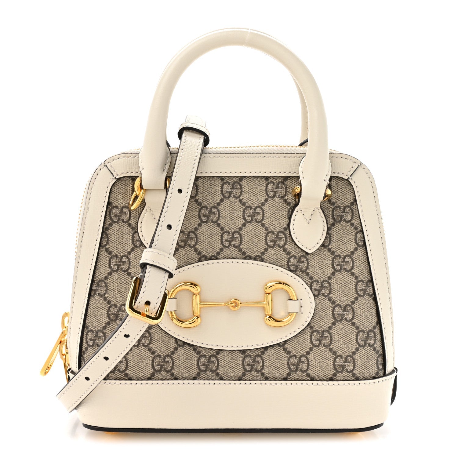GG Supreme Monogram Azalea Calfskin Mini Horsebit 1955 Top Handle Bag Beige Ebony Mystic White