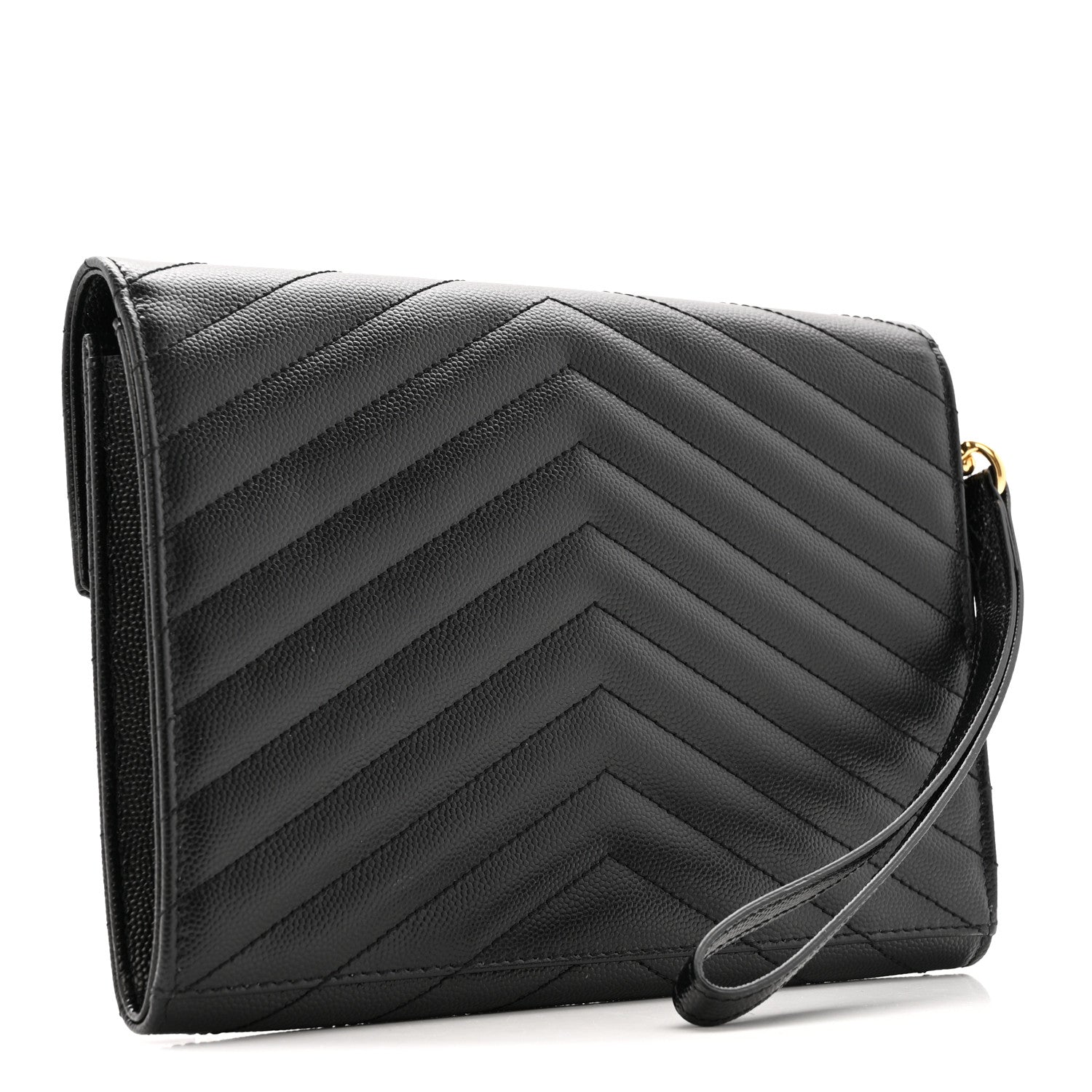 Grain De Poudre Matelasse Chevron Monogram Envelope Clutch Black