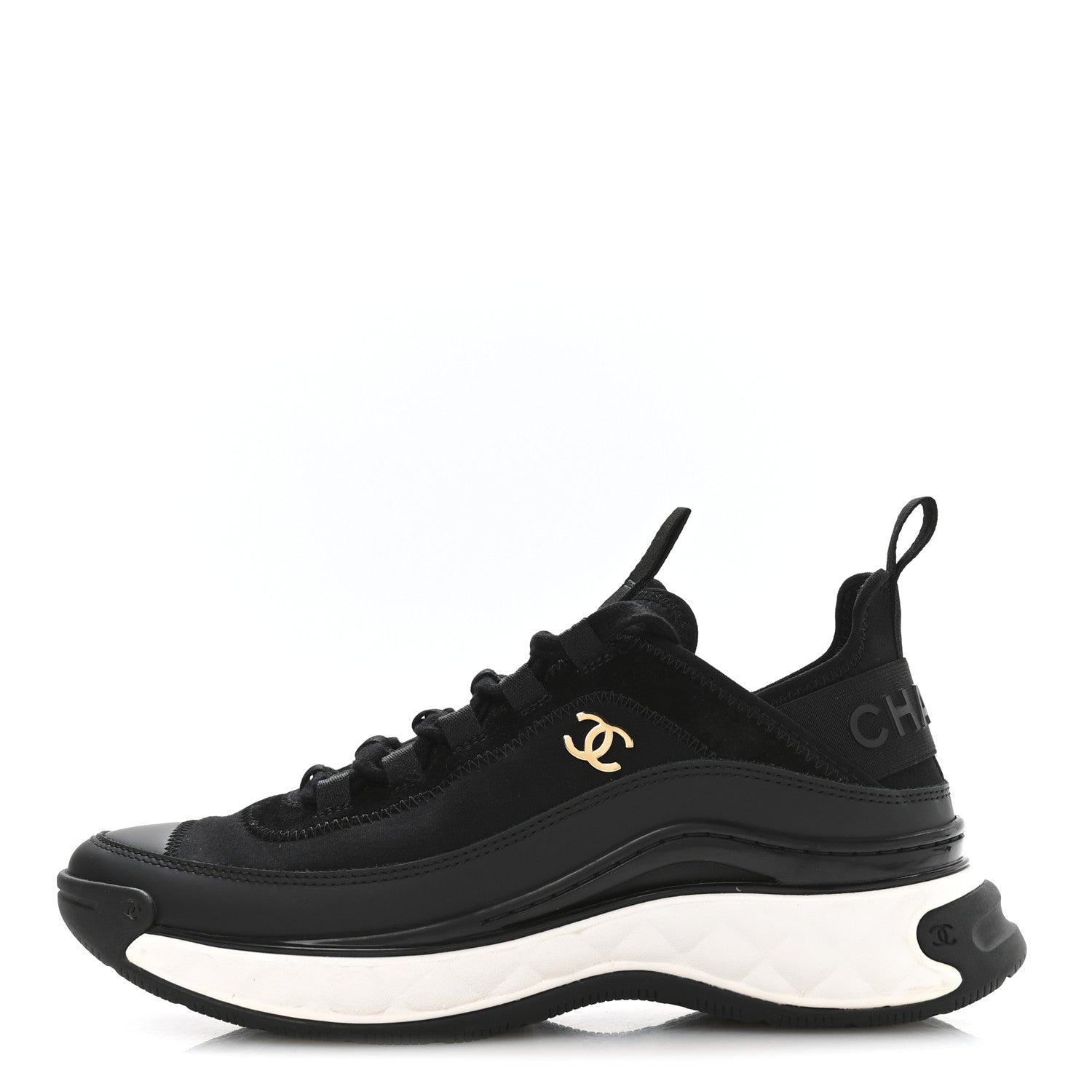 Velvet Calfskin Mixed Fibers CC Sneakers 37.5 Black