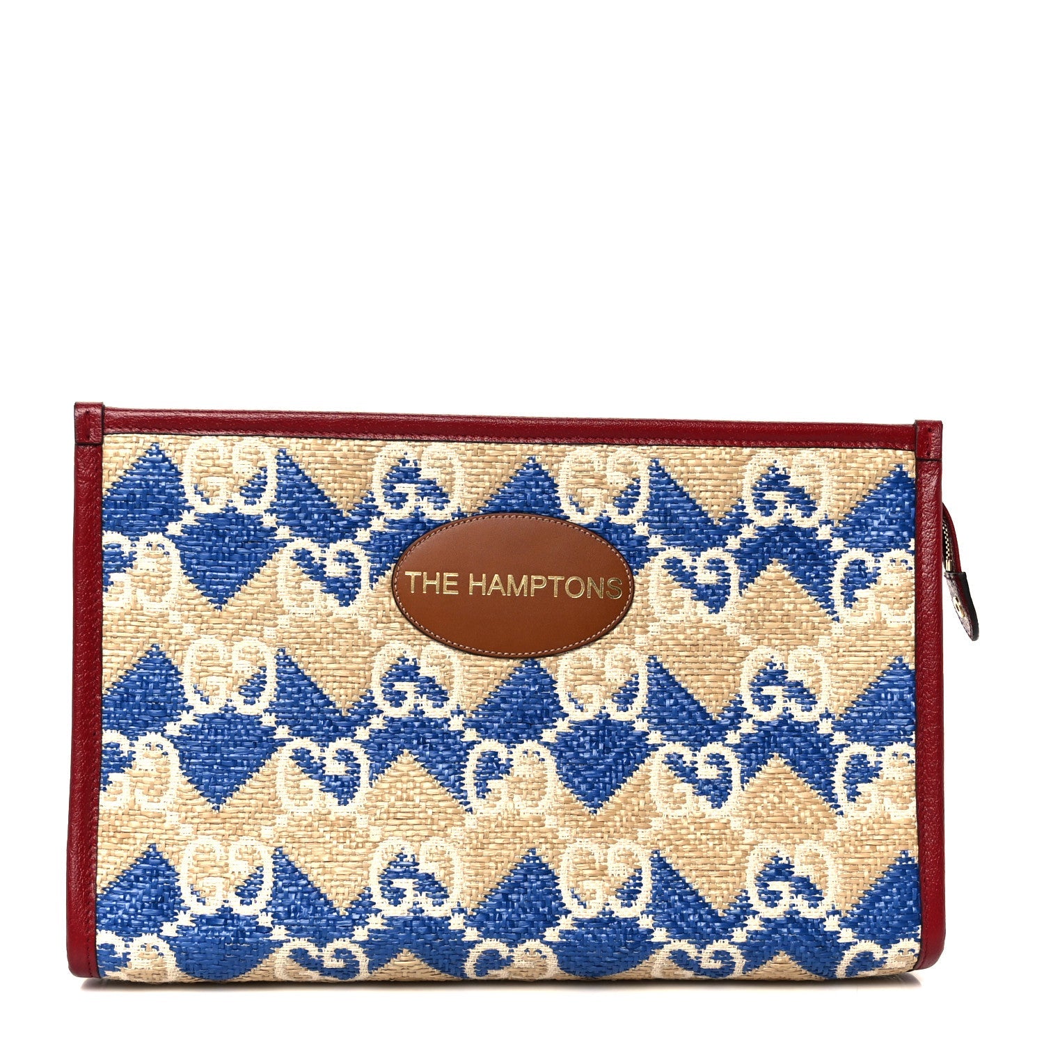 Raffia GG Monogram Hamptons Case Beige Blue