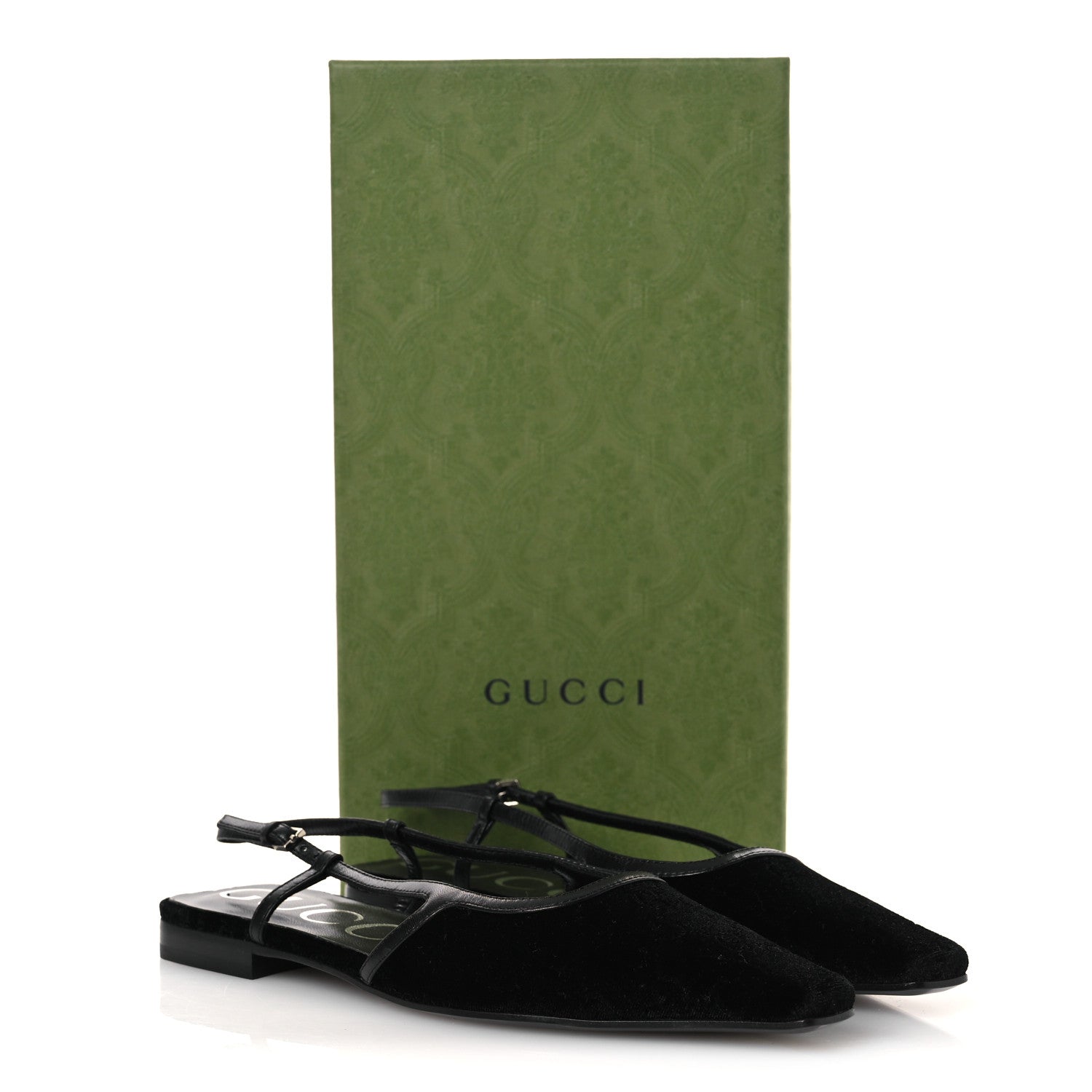 New Velvet Ashmir GG Monogram Malaga Kid Slingback Ballet Flats 37 Black