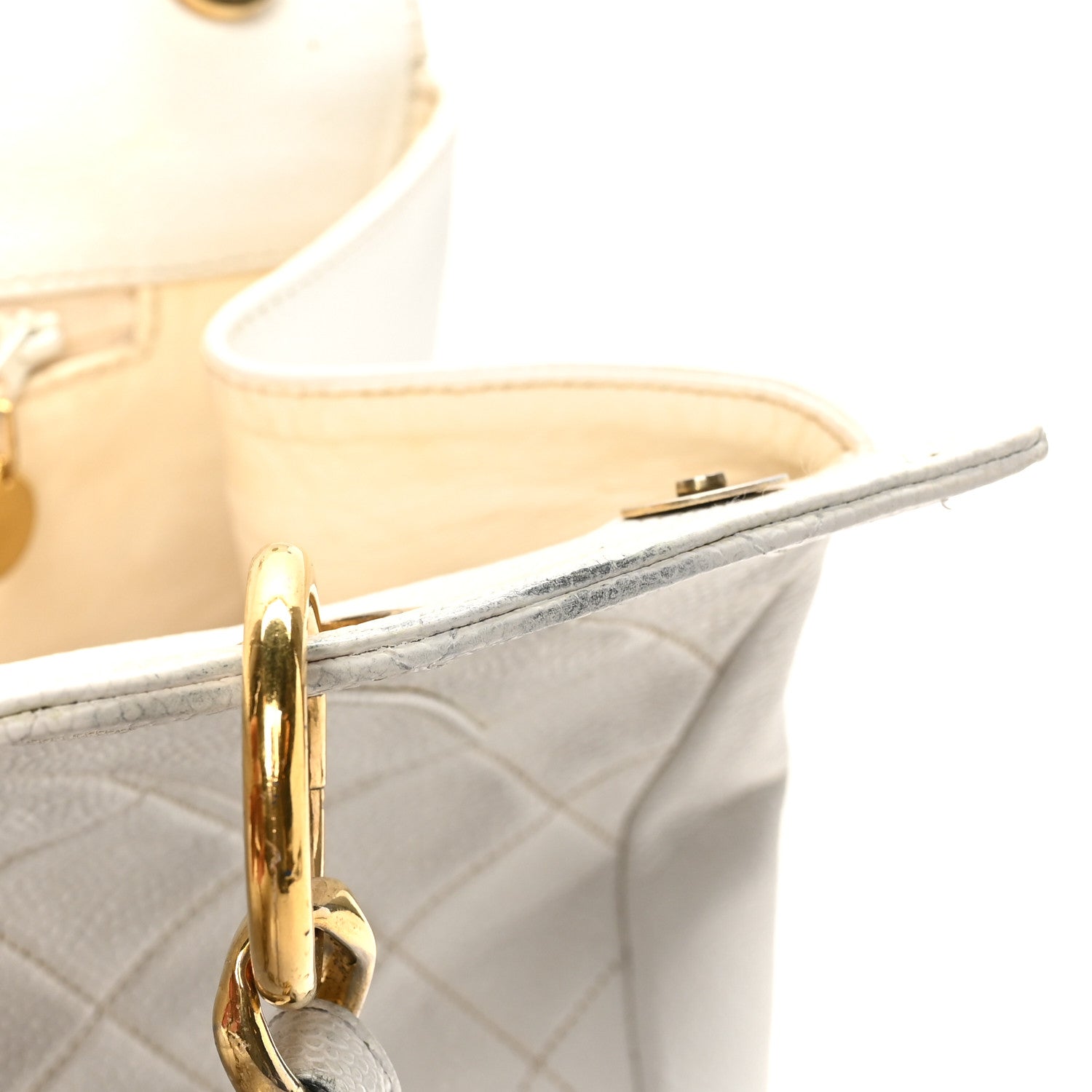 Caviar Quilted Timeless CC Shopping Tote White