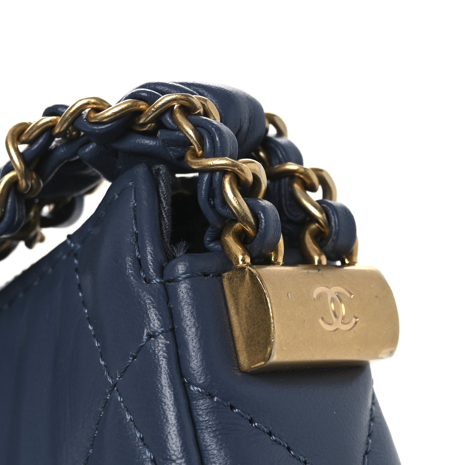 Crumpled Calfskin Quilted Braided CC Small Hobo Blue