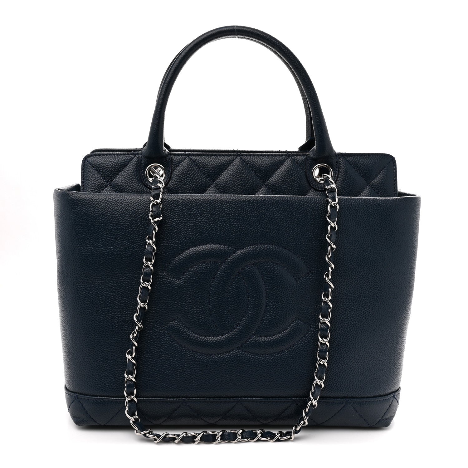 Soft Caviar CC Medium Top Handle Tote Navy Blue