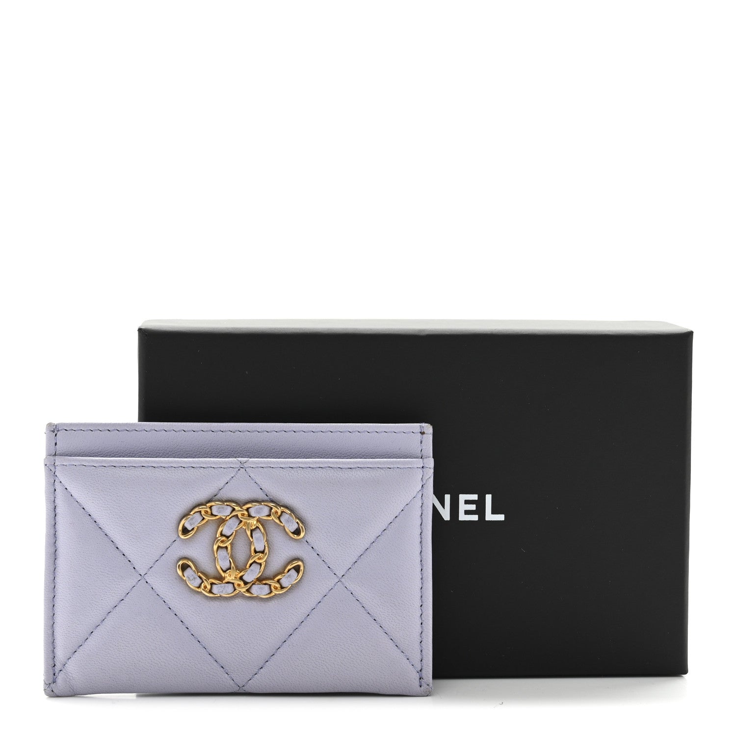 Lambskin Quilted Chanel 19 Card Holder Light Purple