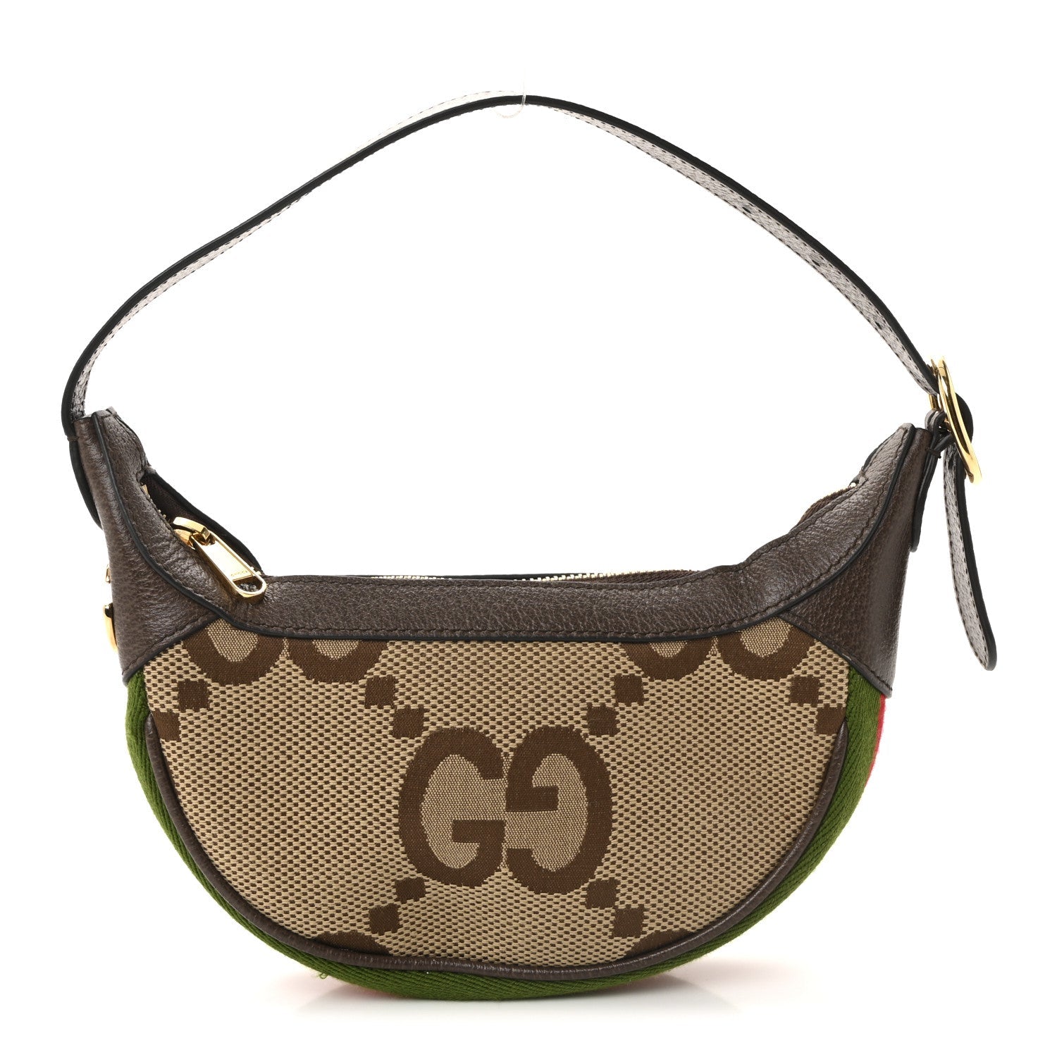 Monogram Jumbo GG Textured Dollar Calfskin Web Mini Ophidia Half Moon Hobo Camel Ebony New Acero