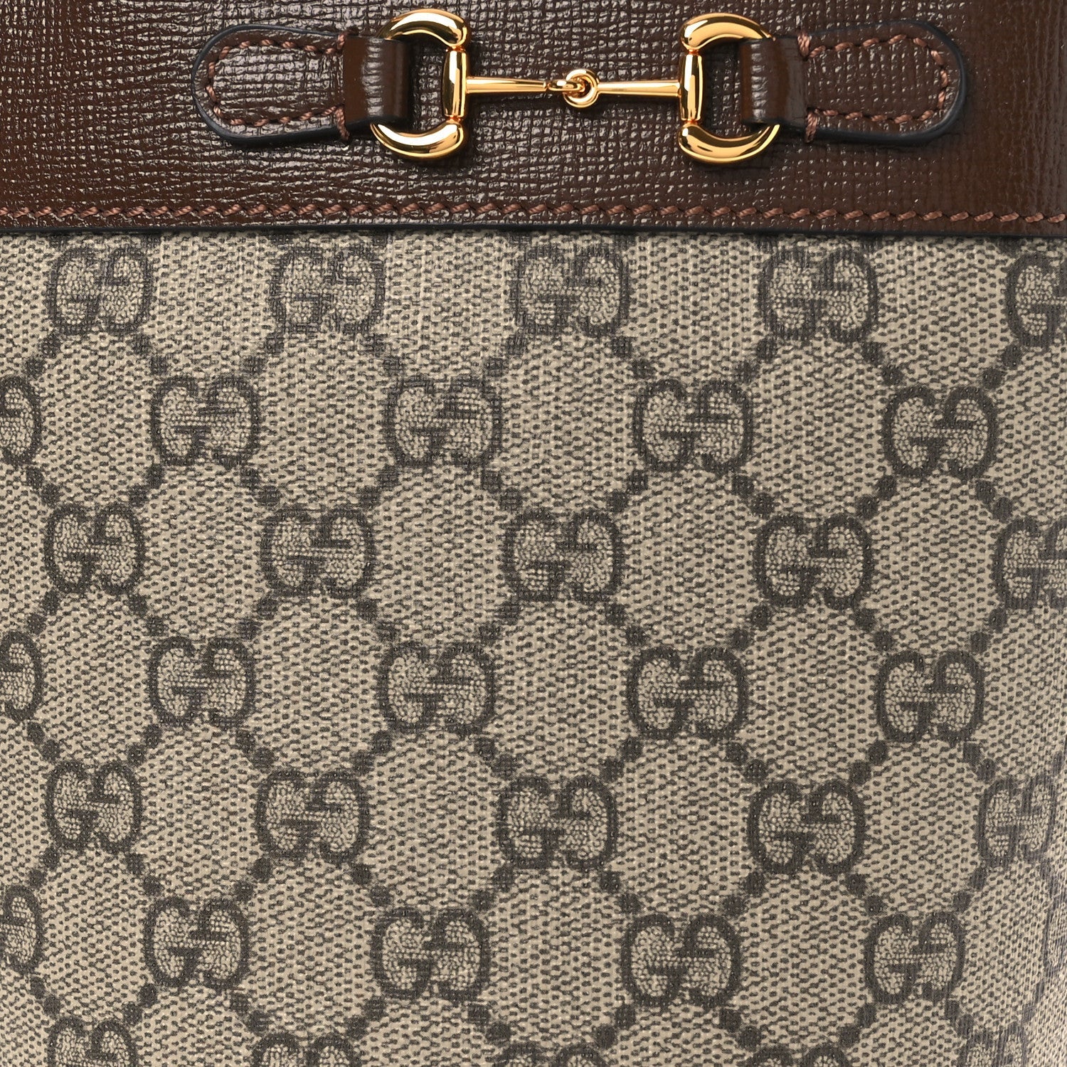 GG Supreme Monogram Azalea Sakai Calfskin Small Horsebit 1955 Drawstring Bucket Bag Beige Ebony Brown Sugar