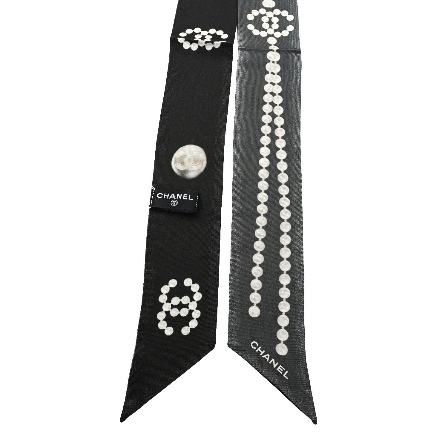 Silk Pearl CC Slim Bandeau Scarf Dark Gray Ecru Anthracite