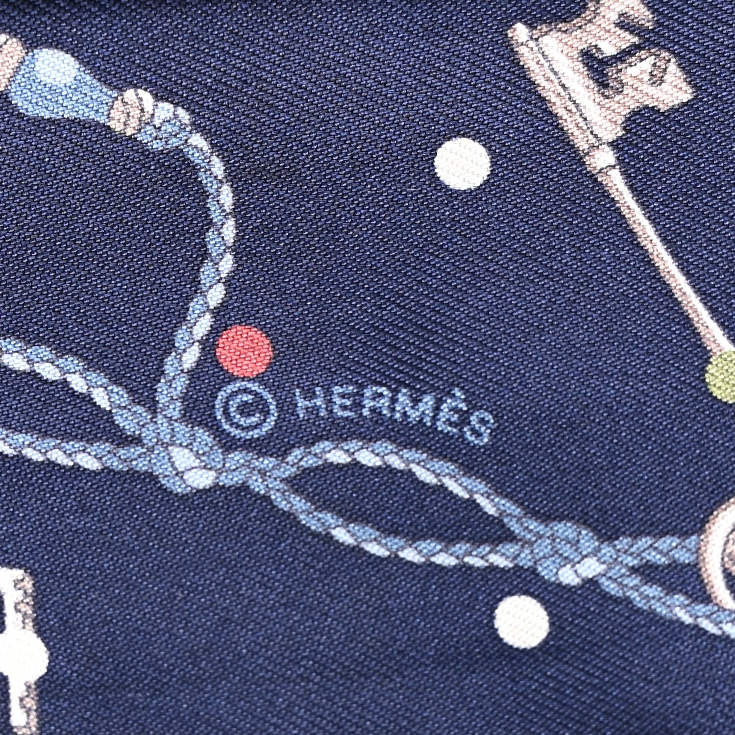 Silk Calfskin Les Cles A Pois Fringed Twilly Bleu Marine Gris Argent Multicolor