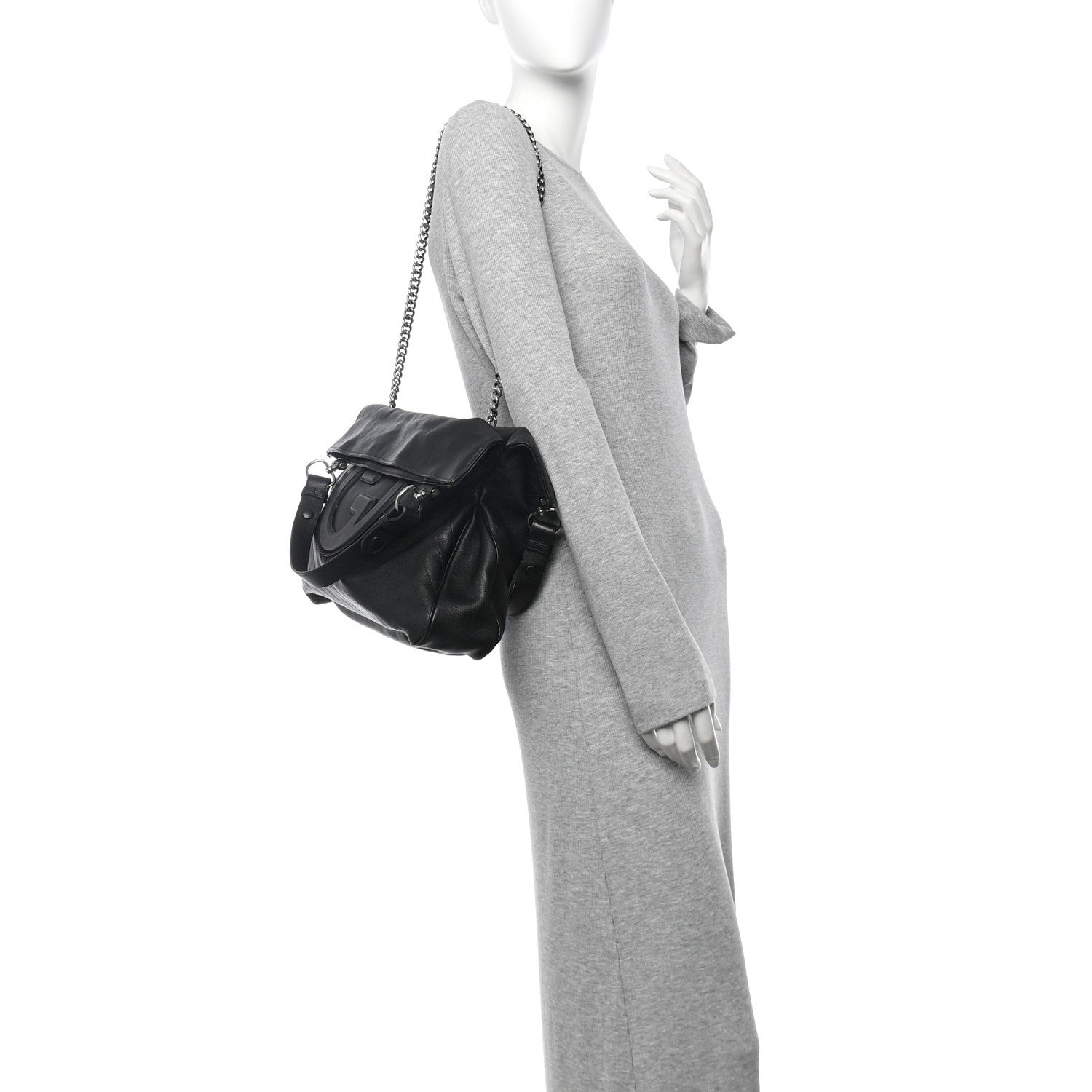 Sakai Be Green Calfskin Diagonal Stitched Medium Blondie Tote  Black