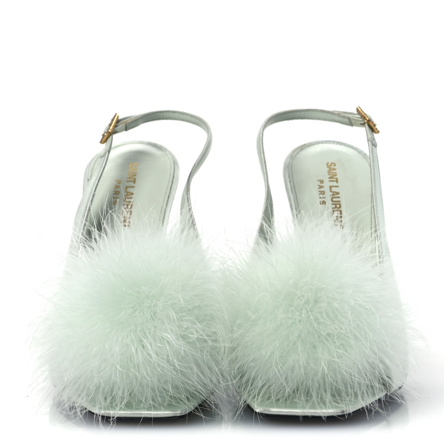 Crepe Satin Blanco Feathered Sandals 39 Slight Green