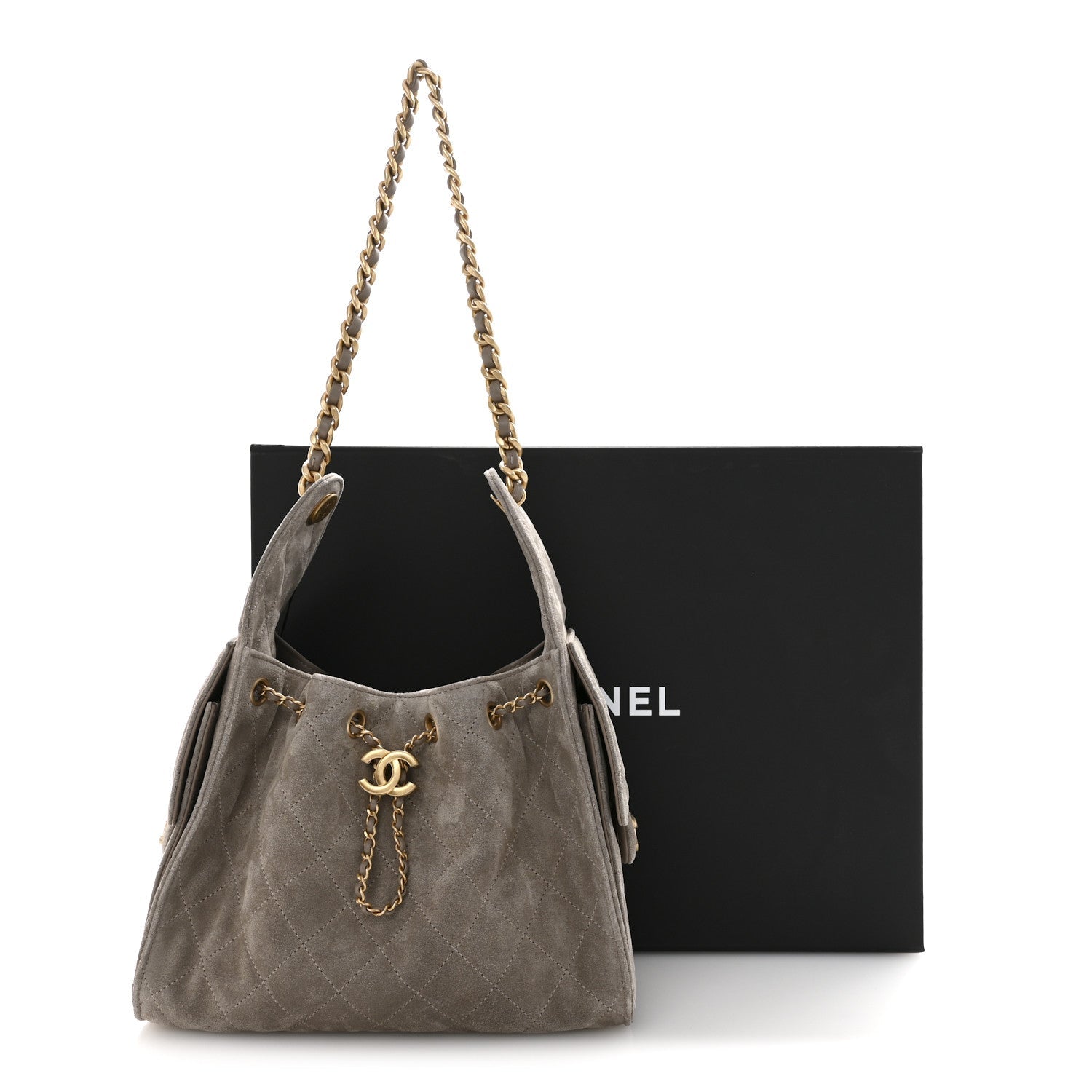 Suede Quilted Small Chanel 25 Handbag Dark Grey