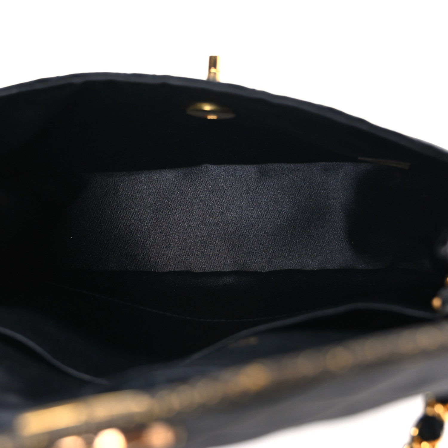 Satin Quilted Flap Shoulder Bag Black Gold