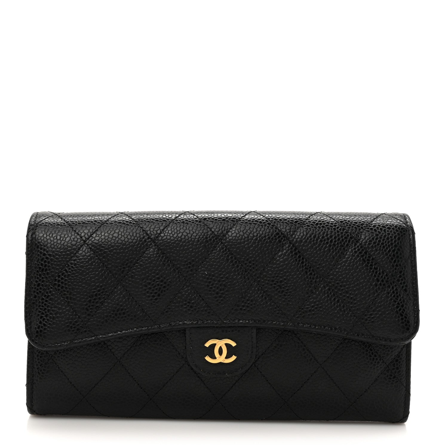 Caviar Quilted Large Gusset Flap Wallet Black