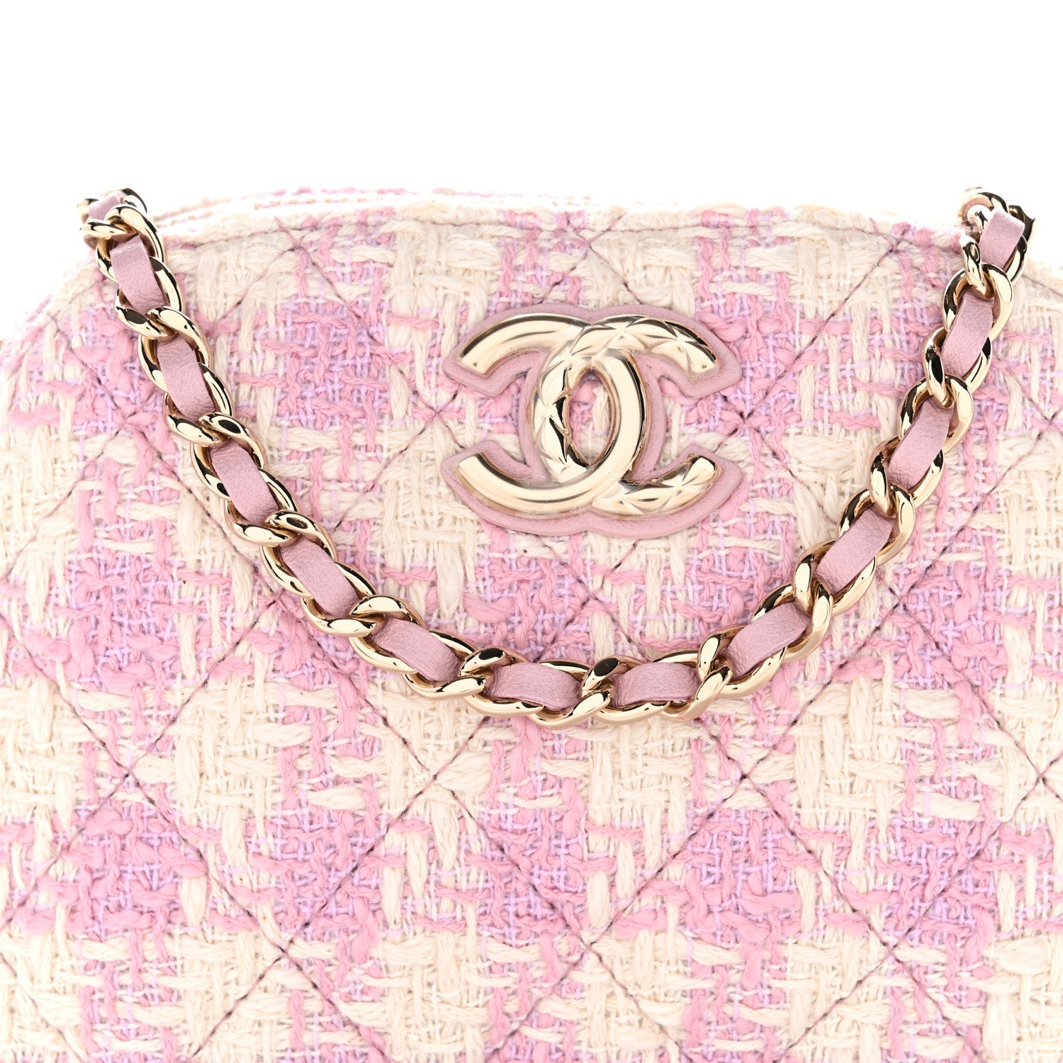 Tweed Quilted Mini Clutch With Chain Pink