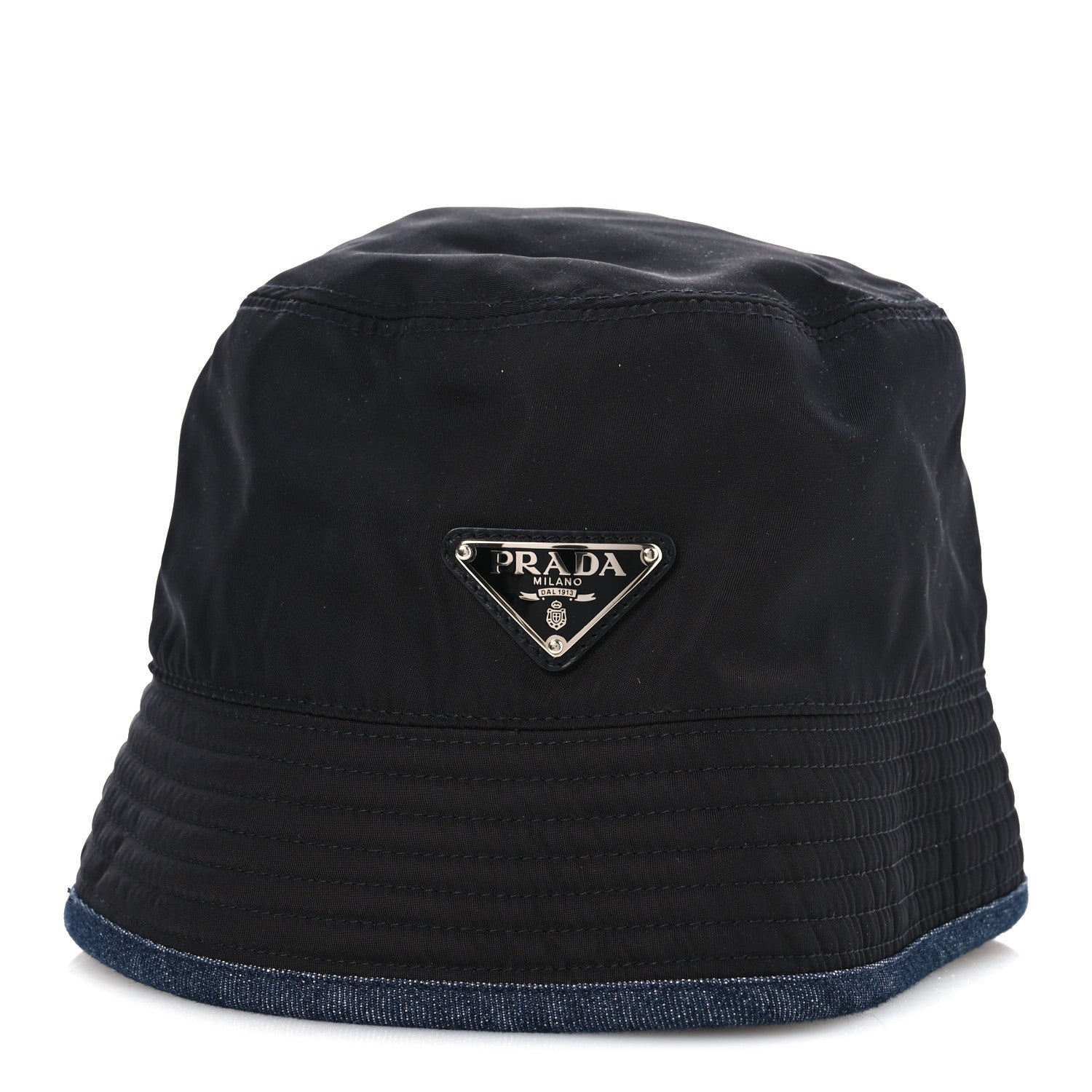 Nylon Denim Metal Triangle Logo Bucket Hat S Black