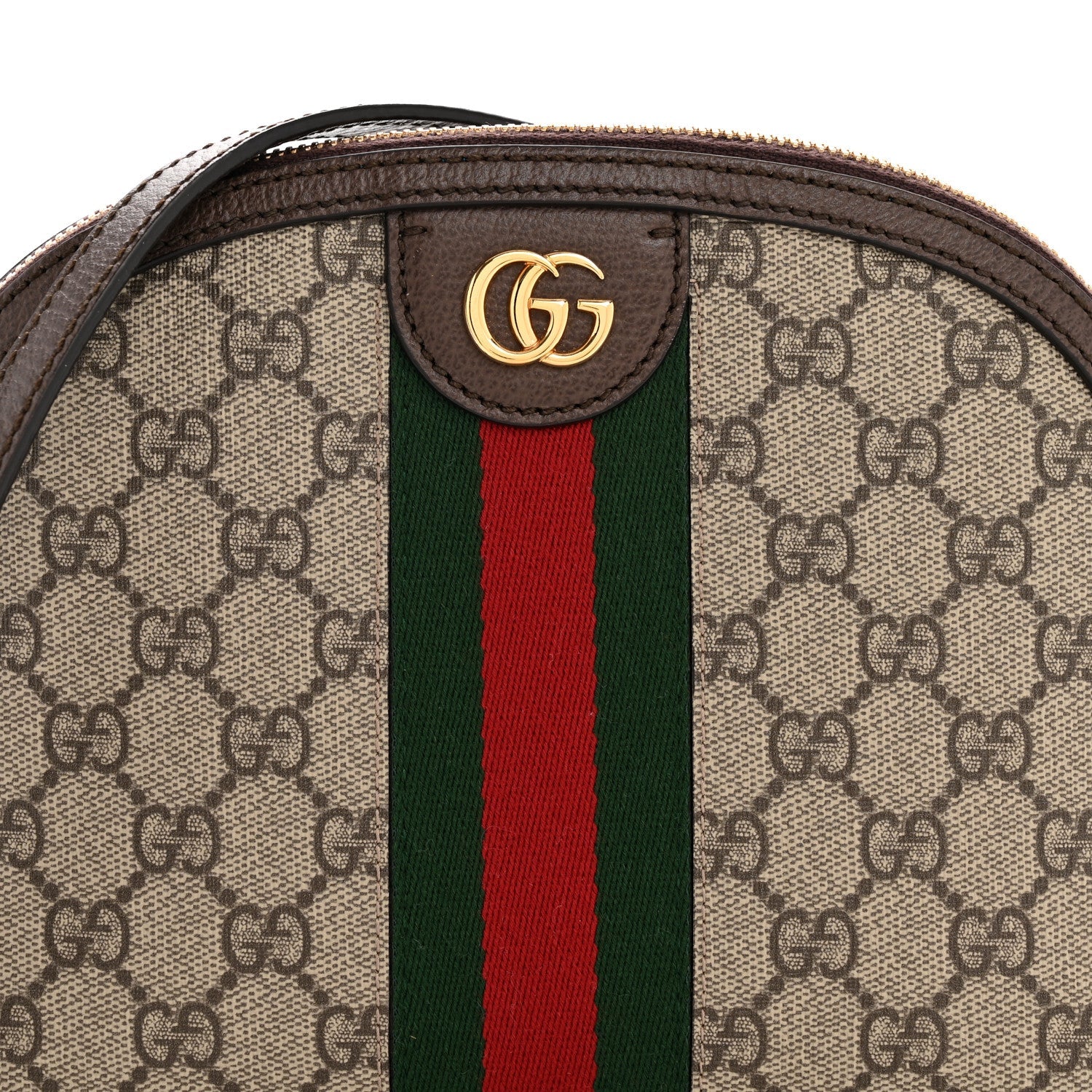 GG Supreme Monogram Textured Dollar Calfskin Web Small Ophidia Dome Shoulder Bag Beige Ebony New Acero