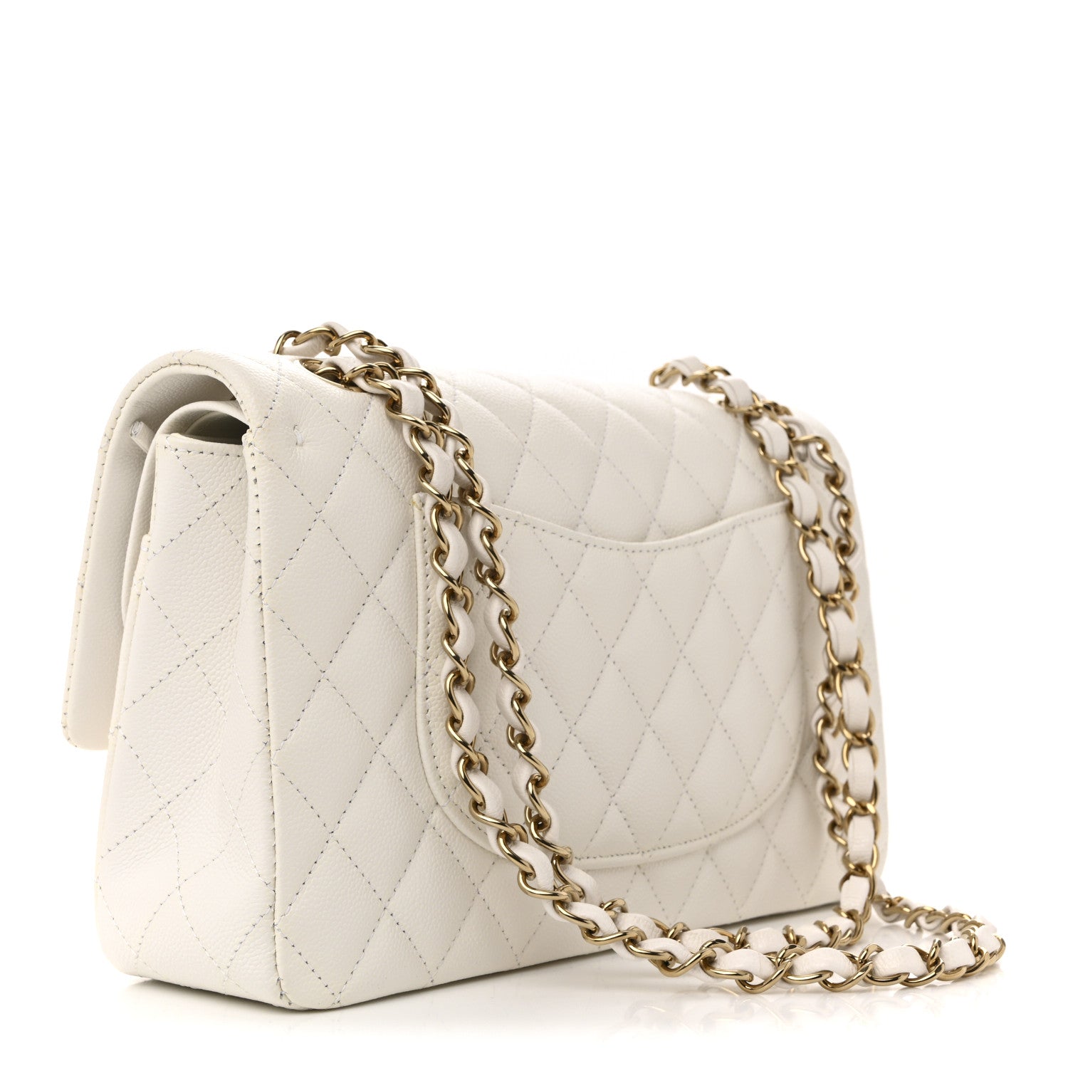 Caviar Quilted Medium Double Flap White