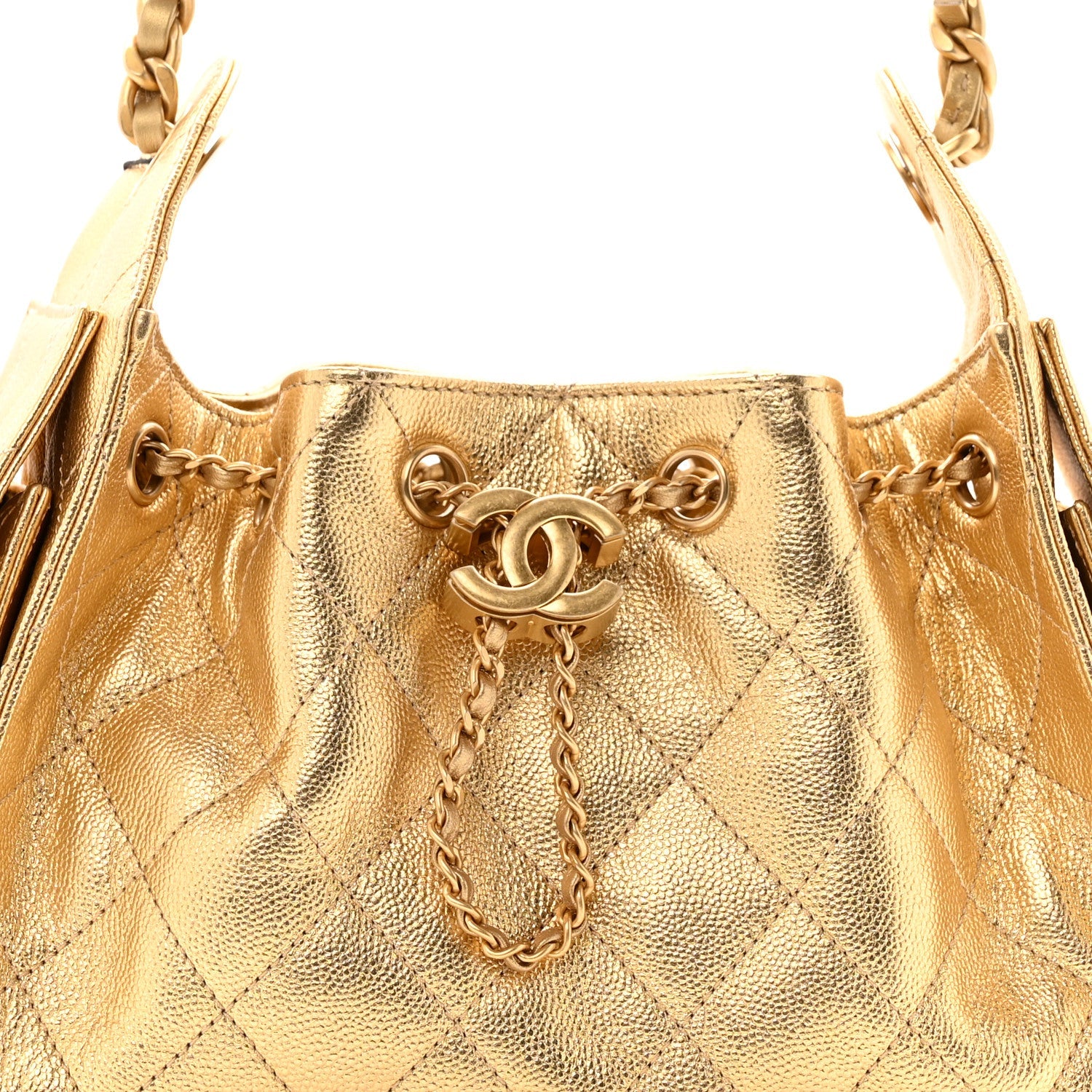 Metallic Caviar Quilted Mini Chanel 25 Handbag Gold