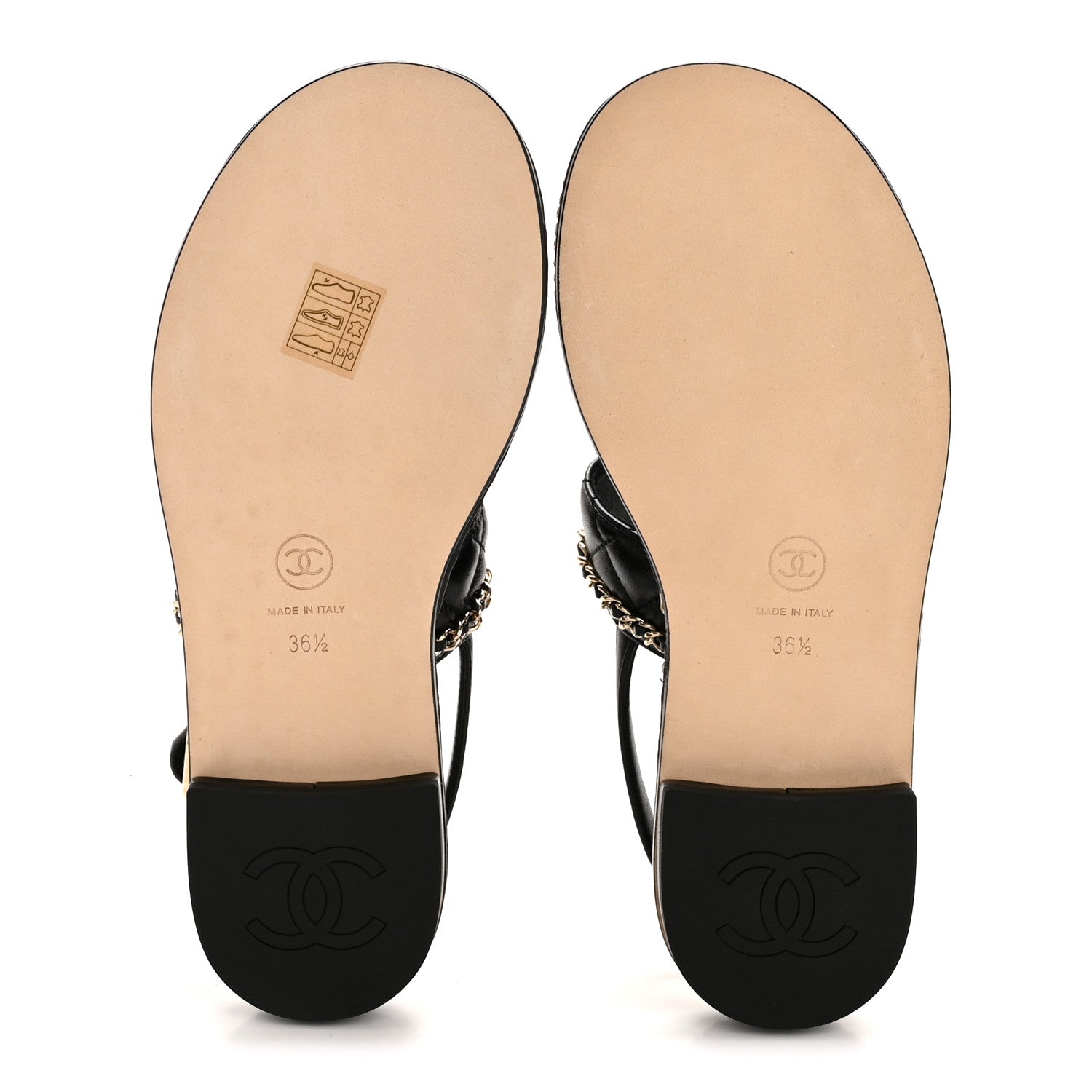 Shiny Lambskin Quilted Chain CC Sandals 36.5 Black