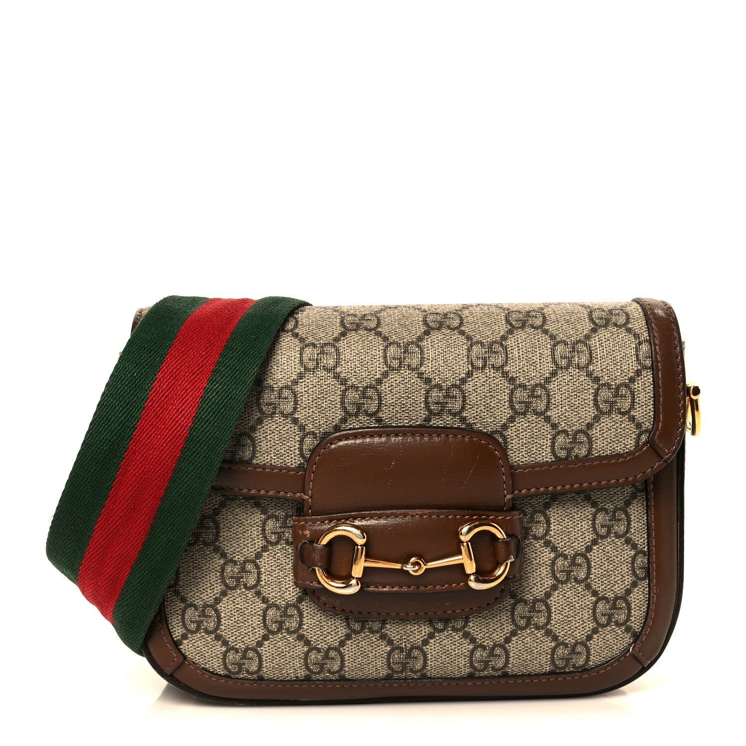 GG Supreme Monogram Web Mini Horsebit 1955 Shoulder Bag Beige Brown Sugar