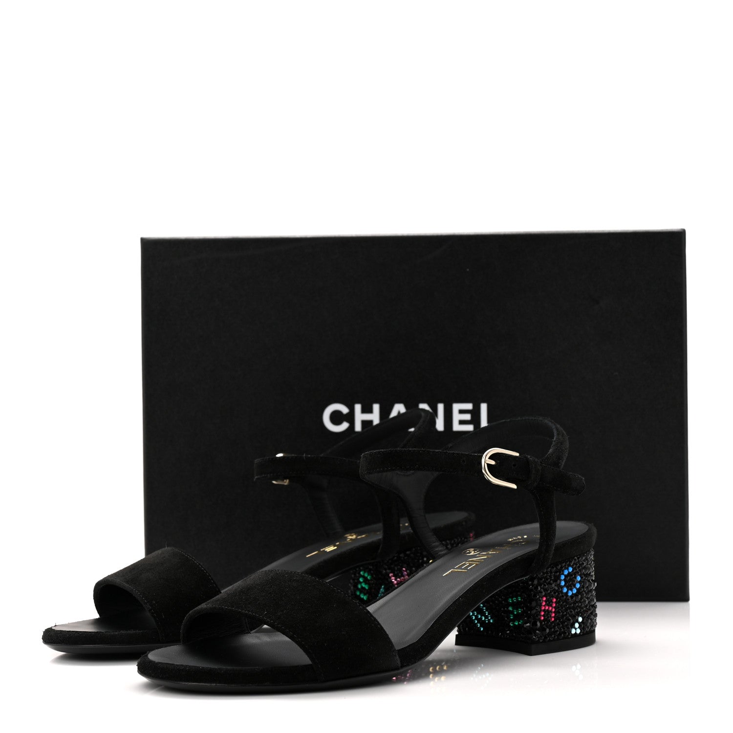 Suede Strass Ankle Strap Sandals 37.5 Black Multicolor